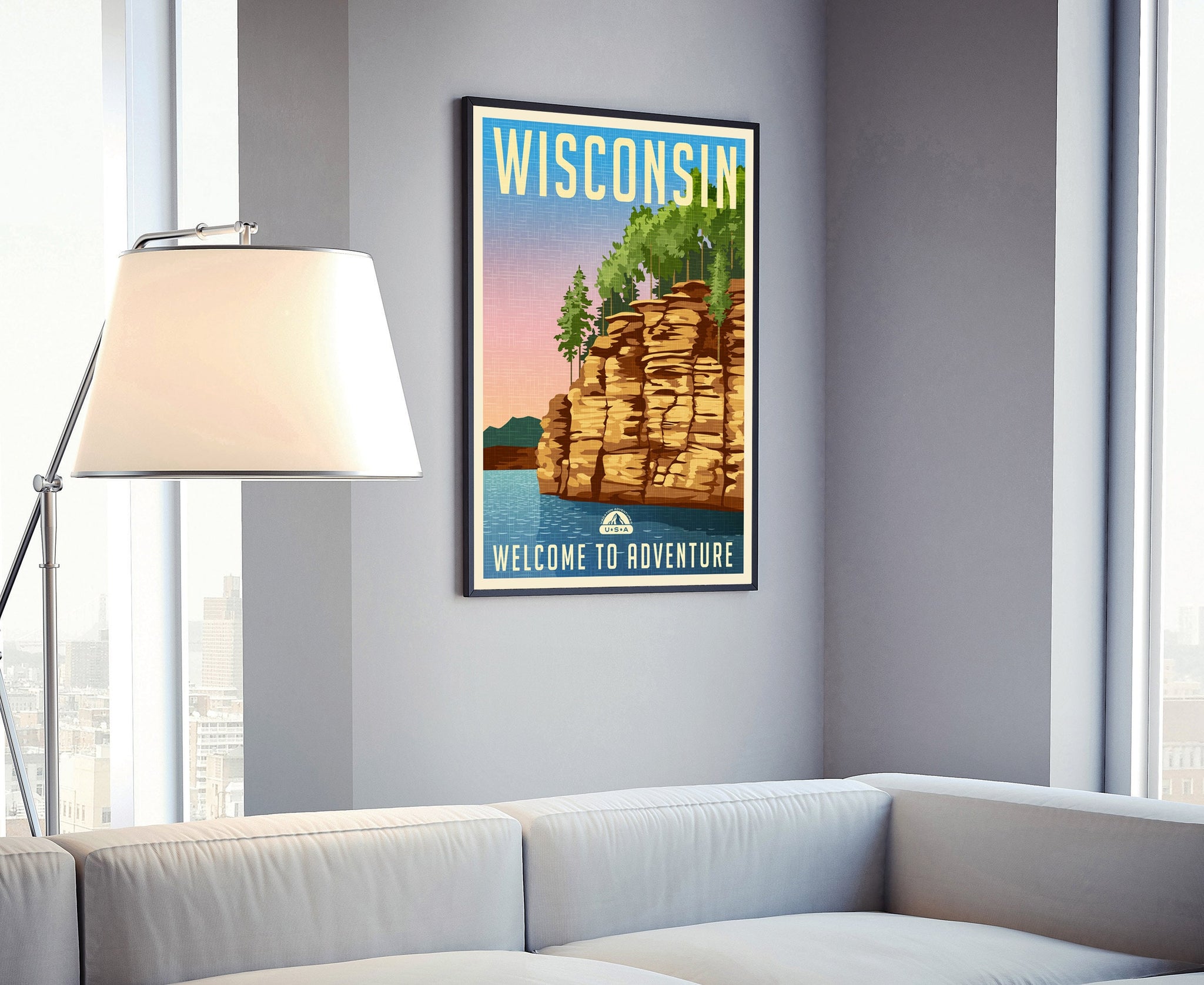 Retro style travel poster, Wisconsin vintage rustic poster print, Home wall art, Office wall decoration, Wisconsin State, Map posters