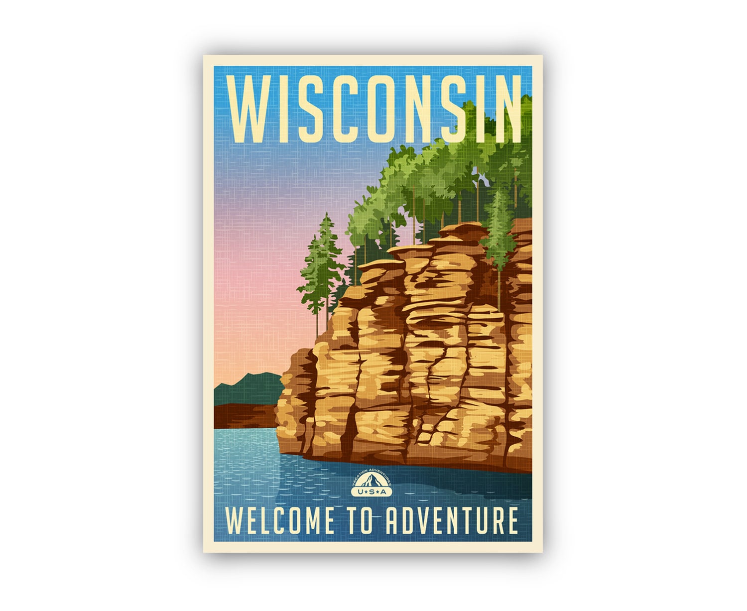 Retro style travel poster, Wisconsin vintage rustic poster print, Home wall art, Office wall decoration, Wisconsin State, Map posters