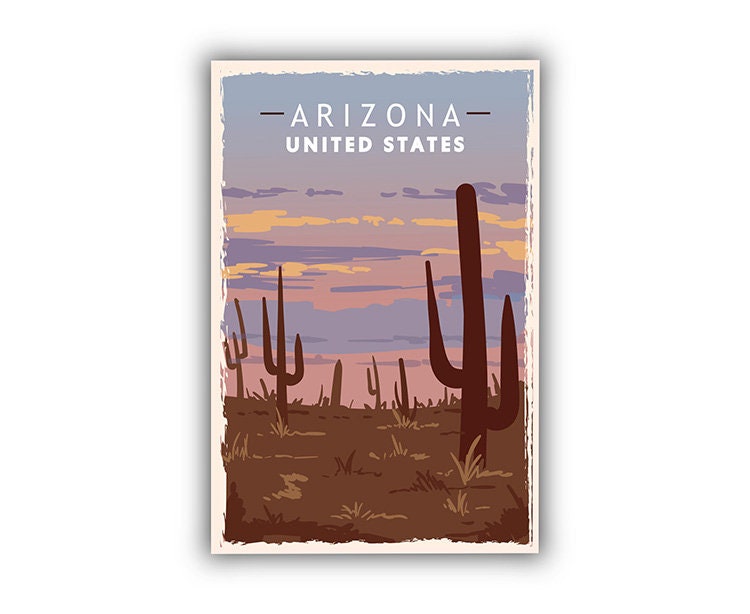 Retro Travel Poster, Arizona Vintage State Poster Print, Home Wall Art, Office Wall Decoration, Poster Prints, Arizona State Map Poster
