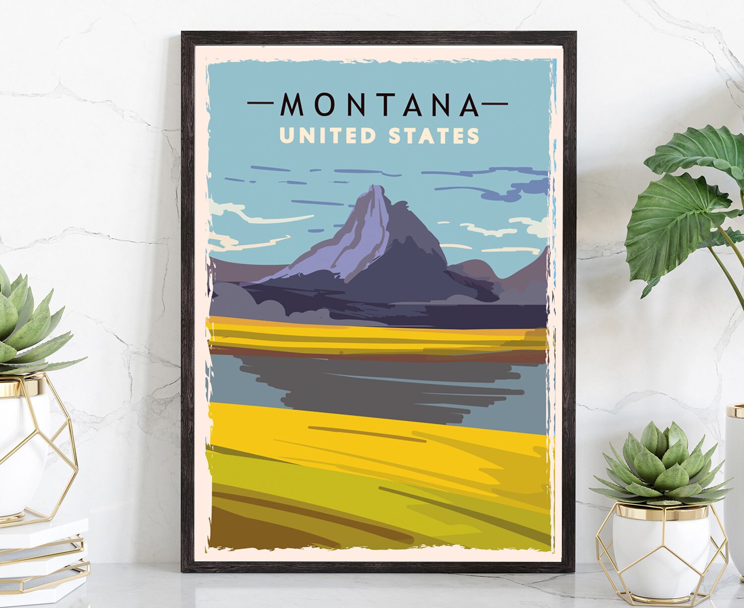 Retro Style Travel Poster, Montana Vintage Rustic Poster Print, Home Wall Art, Office Wall Decor, Poster Prints, Montana, State Map Poster