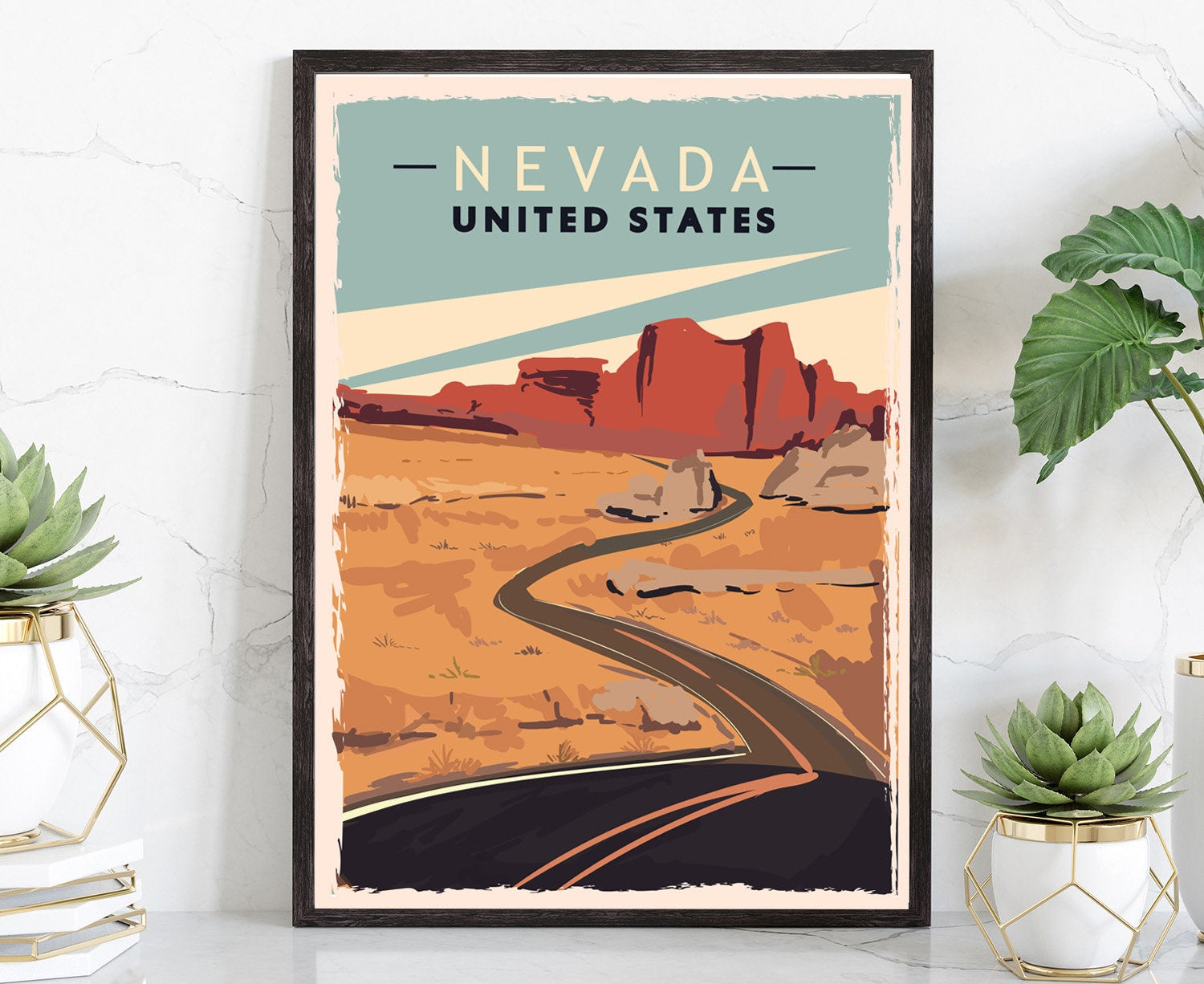 Retro Style Travel Poster, Nevada vintage rustic poster print, Home wall art, Office wall decoration, Poster print, Nevada, State Map Poster