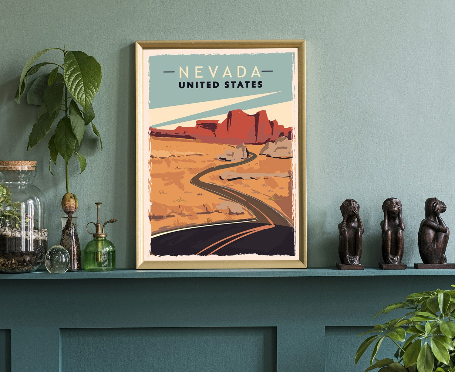 Retro Style Travel Poster, Nevada vintage rustic poster print, Home wall art, Office wall decoration, Poster print, Nevada, State Map Poster