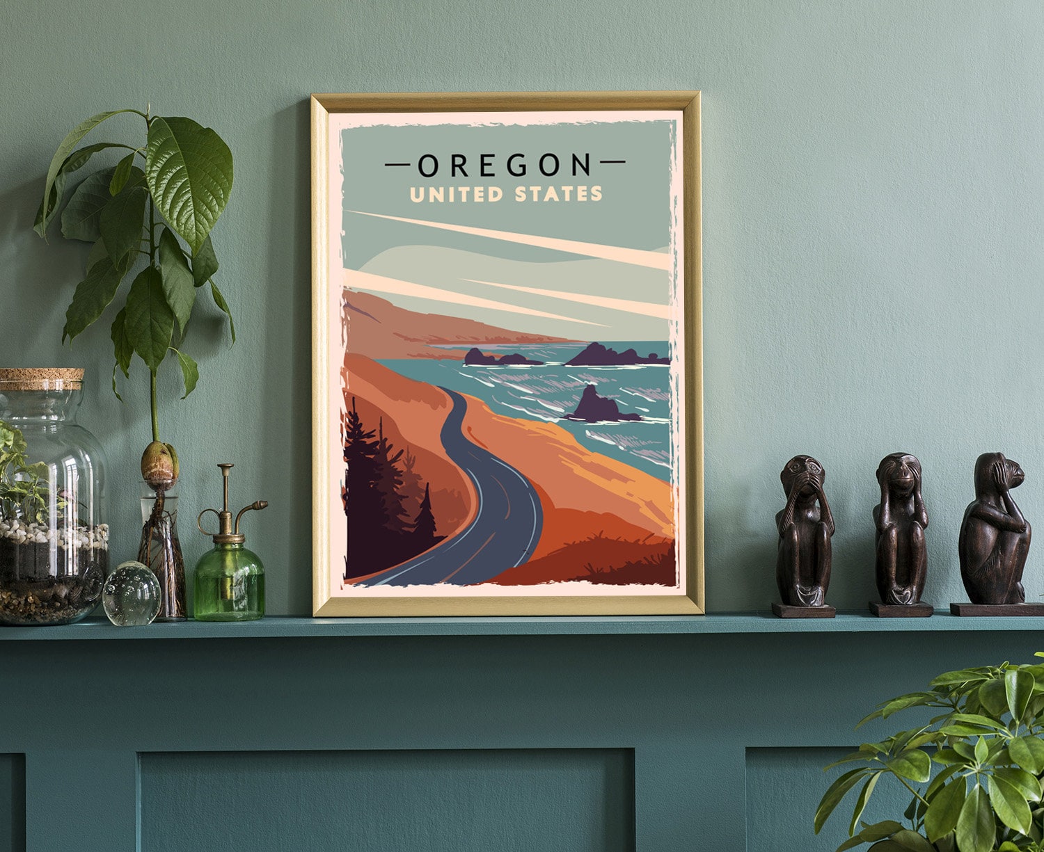 Retro Style Travel Poster, Oregon Vintage Rustic Poster Print, Home Wall Art, Office Wall Decor, Poster Prints, Oregon, State Map Poster