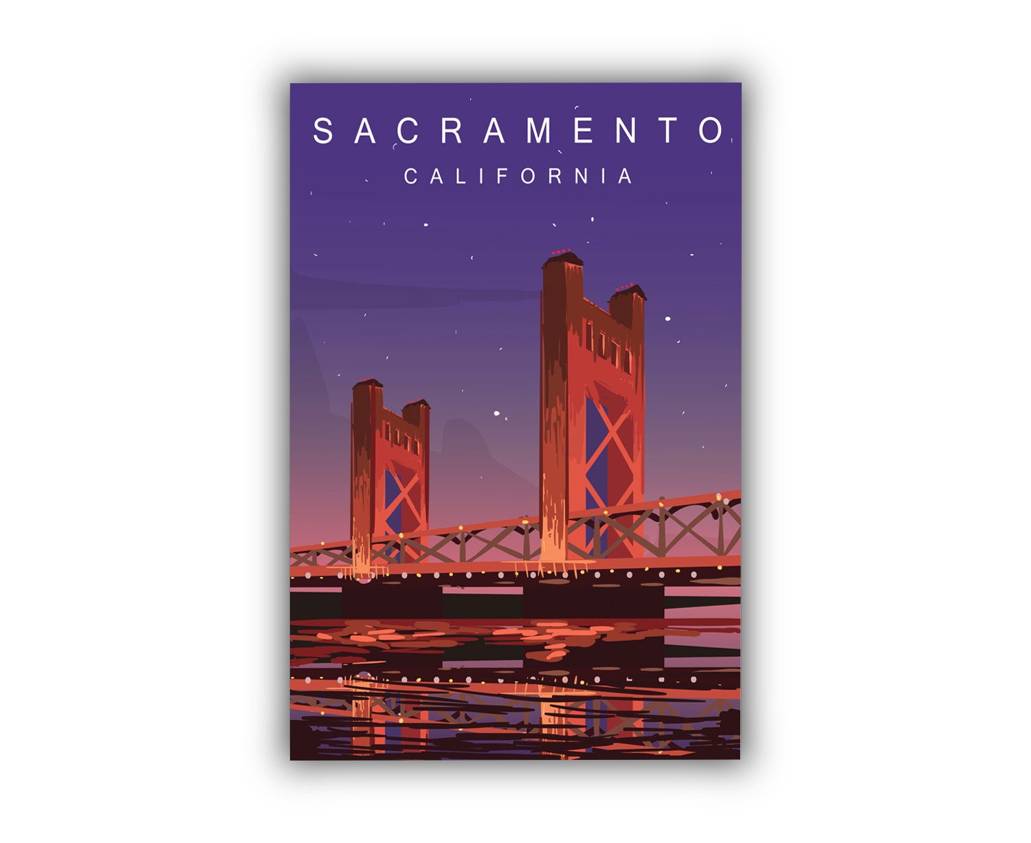 Sacramento Vintage Rustic Poster Print, Retro Style Travel Poster