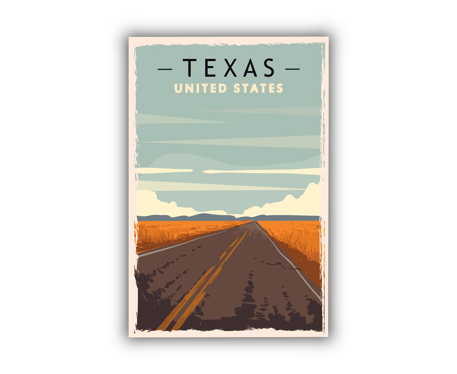 Retro Style Travel Poster, Texas Vintage Rustic Poster Print, Home Wall Art, Office Wall Decor, Posters, Texas, State Map Poster