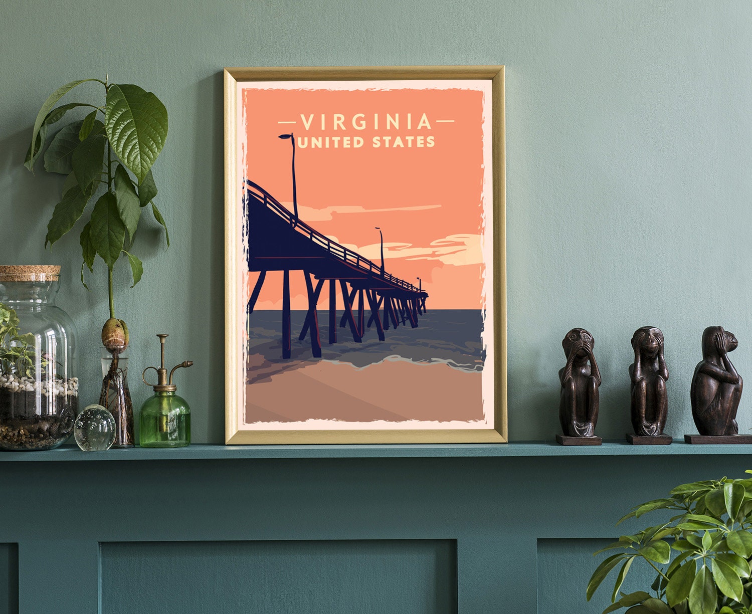 Retro Style Travel Poster, Virginia Vintage Rustic Poster Print, Home Wall Art, Office Wall Decor, Poster Prints, Virginia, State Map Poster