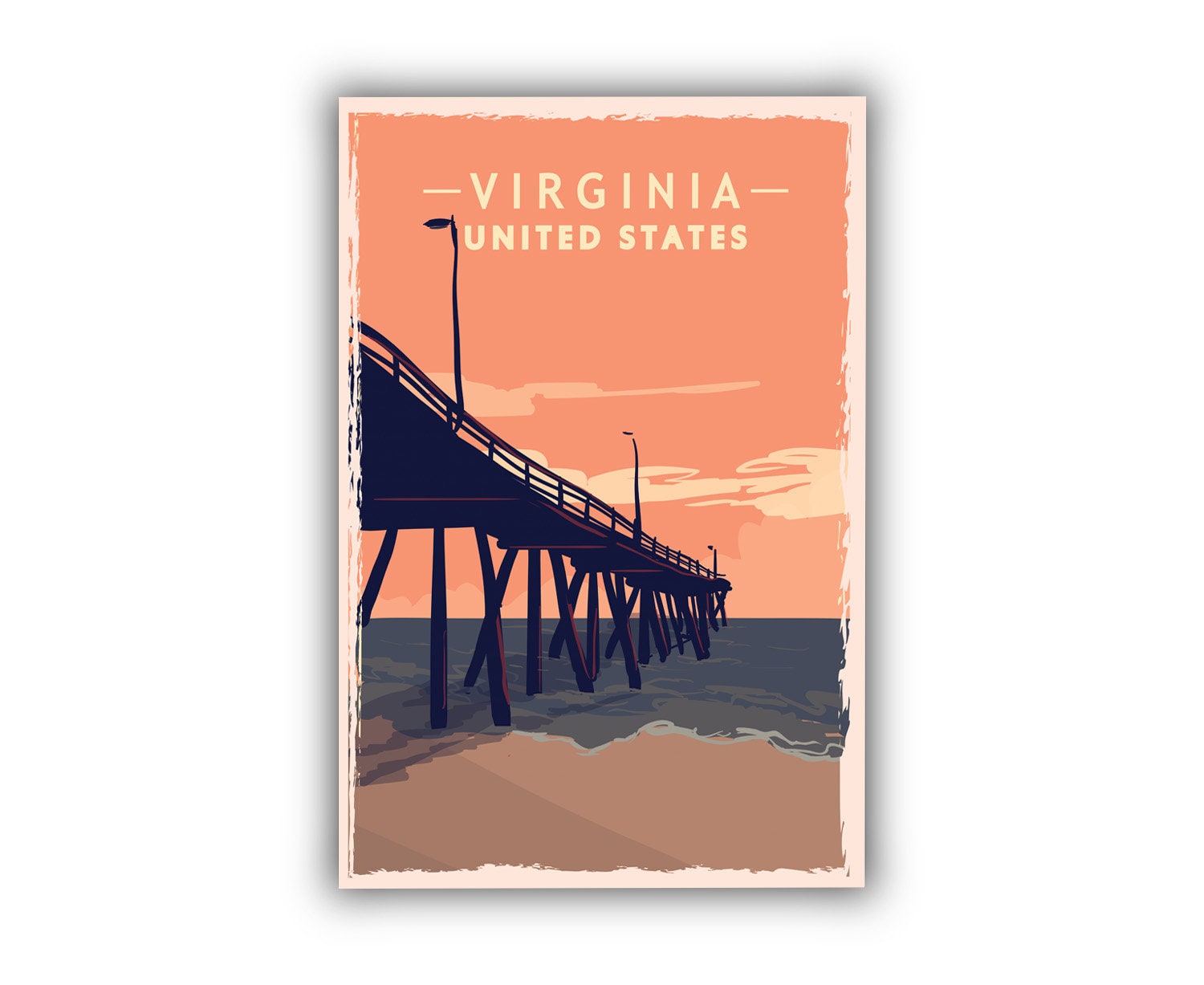 Retro Style Travel Poster, Virginia Vintage Rustic Poster Print, Home Wall Art, Office Wall Decor, Poster Prints, Virginia, State Map Poster