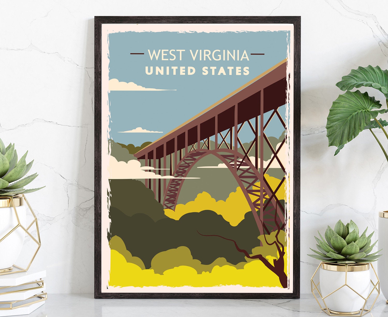 Retro Style Travel Poster, West Virginia Vintage Rustic Poster Print, Home Wall Art, Office Wall Decor, West Virginia State Map Poster