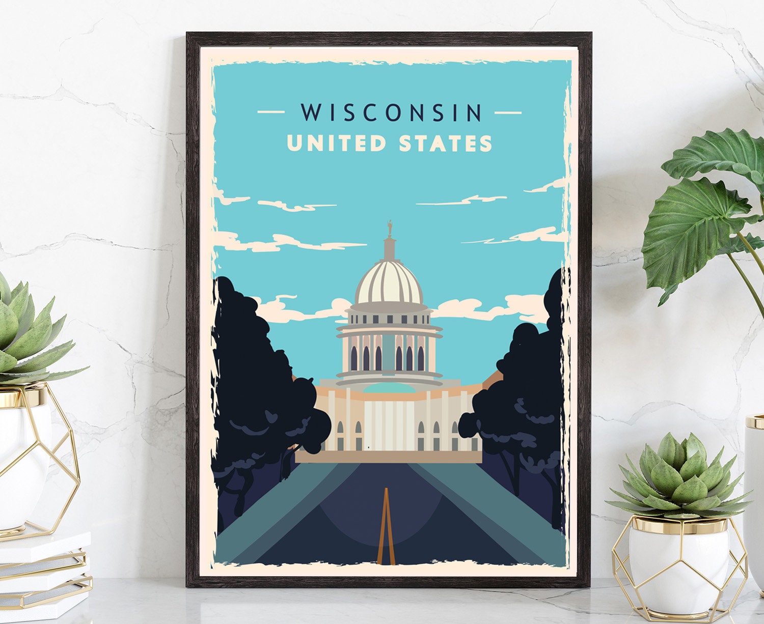 Retro Style Travel Poster, Wisconsin Vintage Rustic Poster Print, Home Wall Art, Office Wall Decor, Posters, Wisconsin, State Map Poster