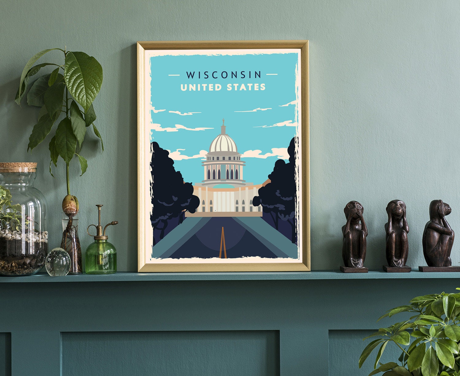 Wisconsin Vintage Rustic Poster Print, Retro Style Travel Poster