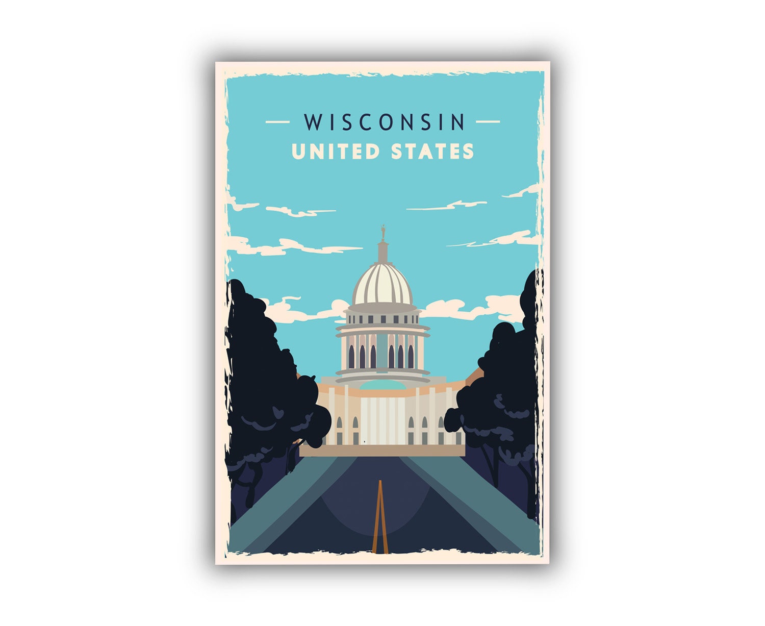 Retro Style Travel Poster, Wisconsin Vintage Rustic Poster Print, Home Wall Art, Office Wall Decor, Posters, Wisconsin, State Map Poster
