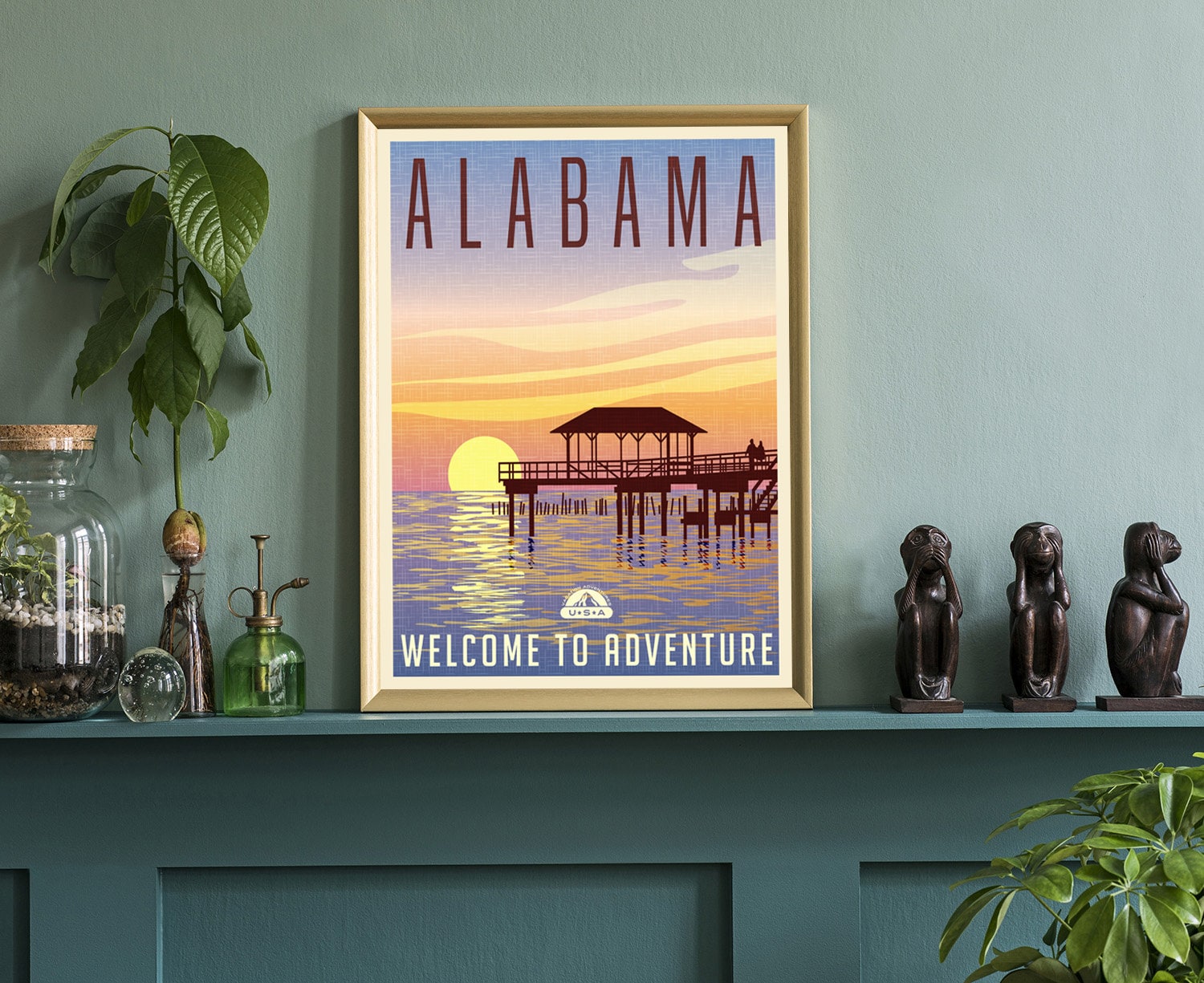 Retro Style Travel Poster, Alabama Vintage Rustic Poster Print, Home Wall Art, Office Wall Decor, Posters, Alabama, State Map Poster