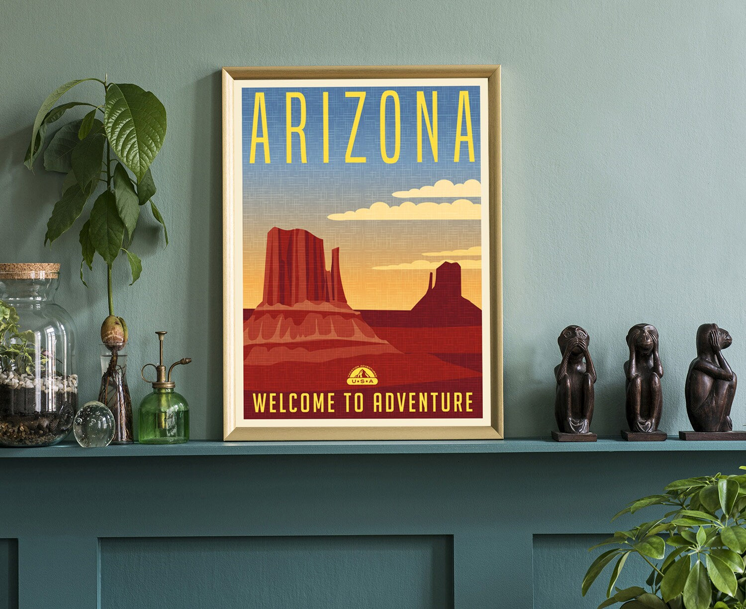 Retro Style Travel Poster, Arizona Vintage Rustic Poster Print, Home Wall Art, Office Wall Decor, Posters, Arizona State Map Poster Prints