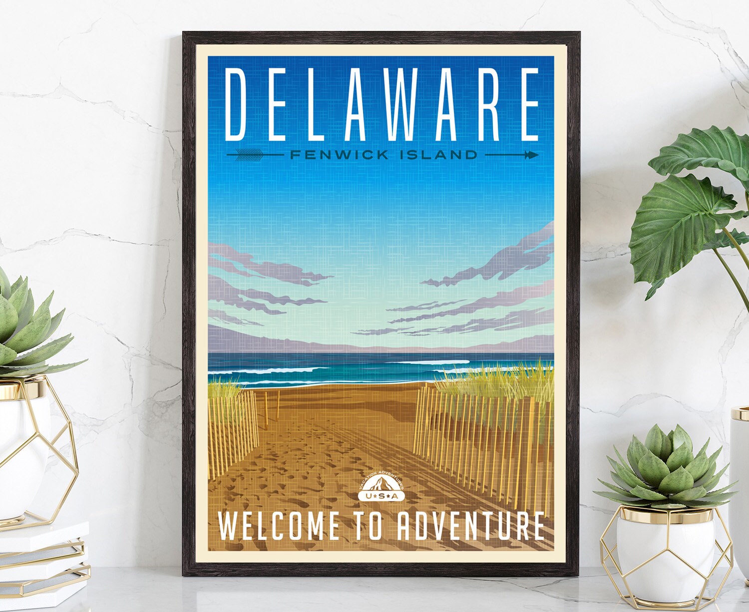 Retro Style Travel Poster, Delaware Vintage Rustic Poster Print, Home Wall Art, Office Wall Decor, Posters, Delaware, State Map Poster Print