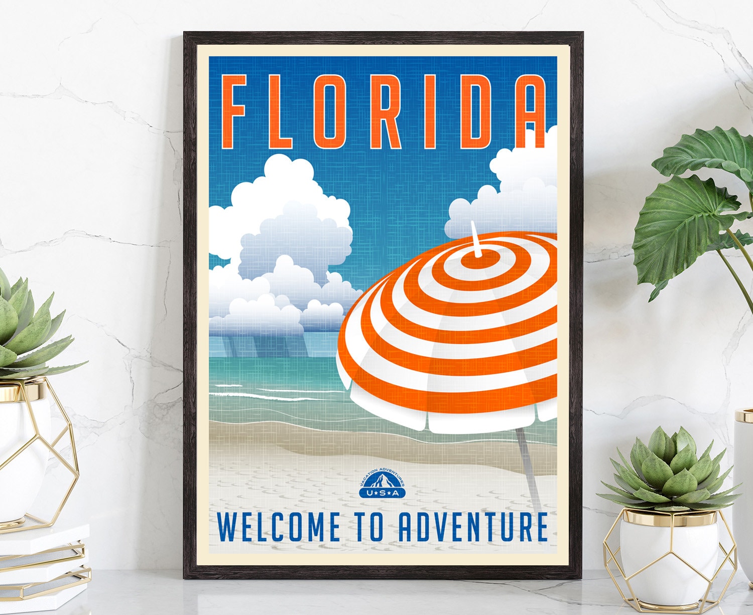 FLORIDA retro style travel poster, Florida vintage rustic poster print, Home wall art, Office wall decorations, Florida state map posters