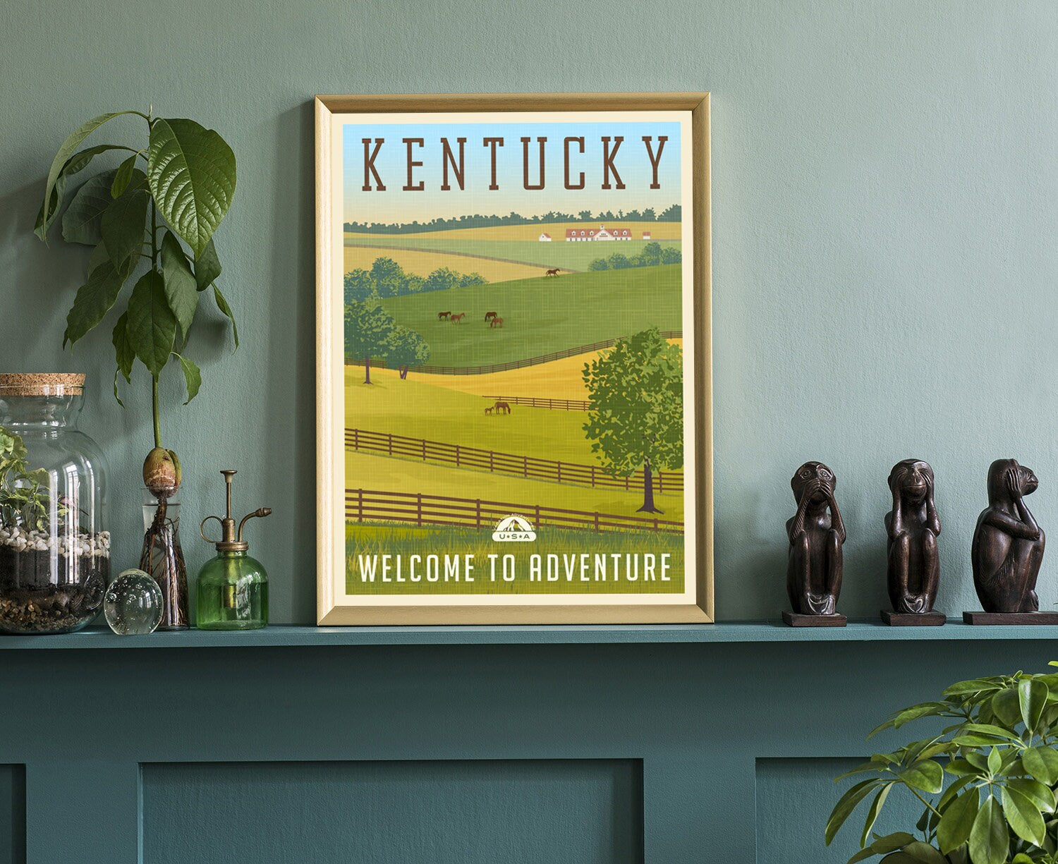 Retro Style Travel Poster, Kentucky Vintage Rustic Poster Print, Home Wall Art, Office Wall Decor, Poster Prints, Kentucky, State Map Poster