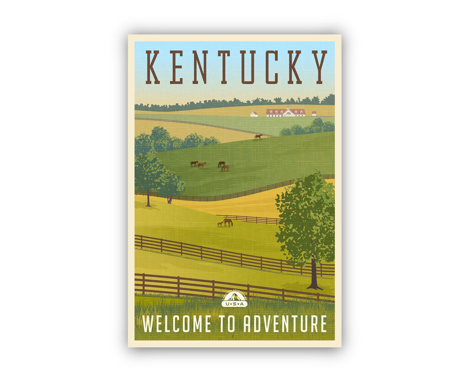Retro Style Travel Poster, Kentucky Vintage Rustic Poster Print, Home Wall Art, Office Wall Decor, Poster Prints, Kentucky, State Map Poster