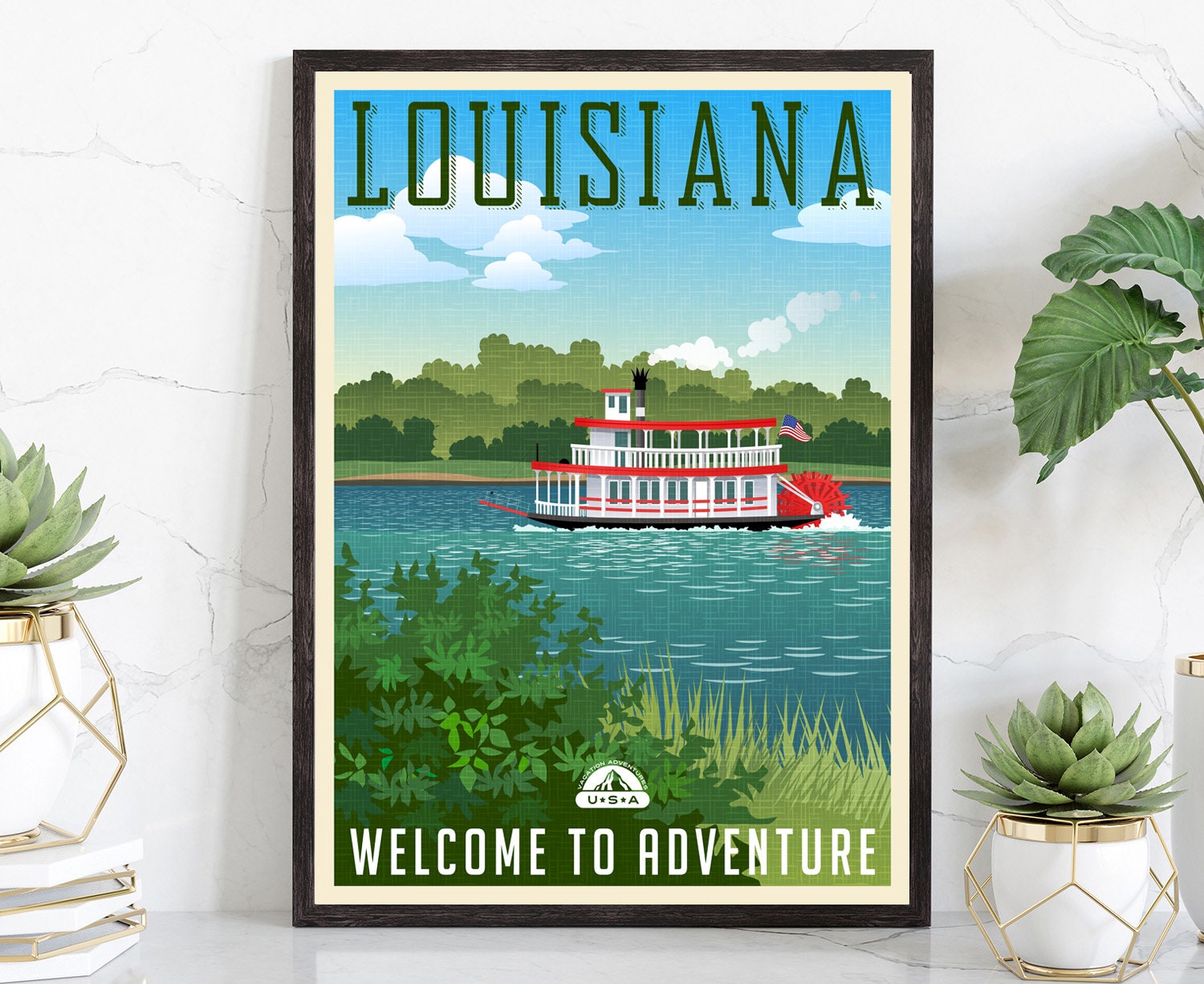 Louisiana Vintage Rustic Poster Print, Retro Style Travel Poster