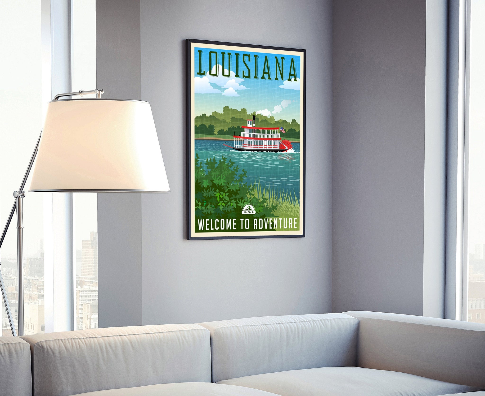 Retro Style Travel Poster, Louisiana Vintage Rustic Poster Print, Home Wall Art, Office Wall Decor, Poster Print, Louisiana State Map Poster