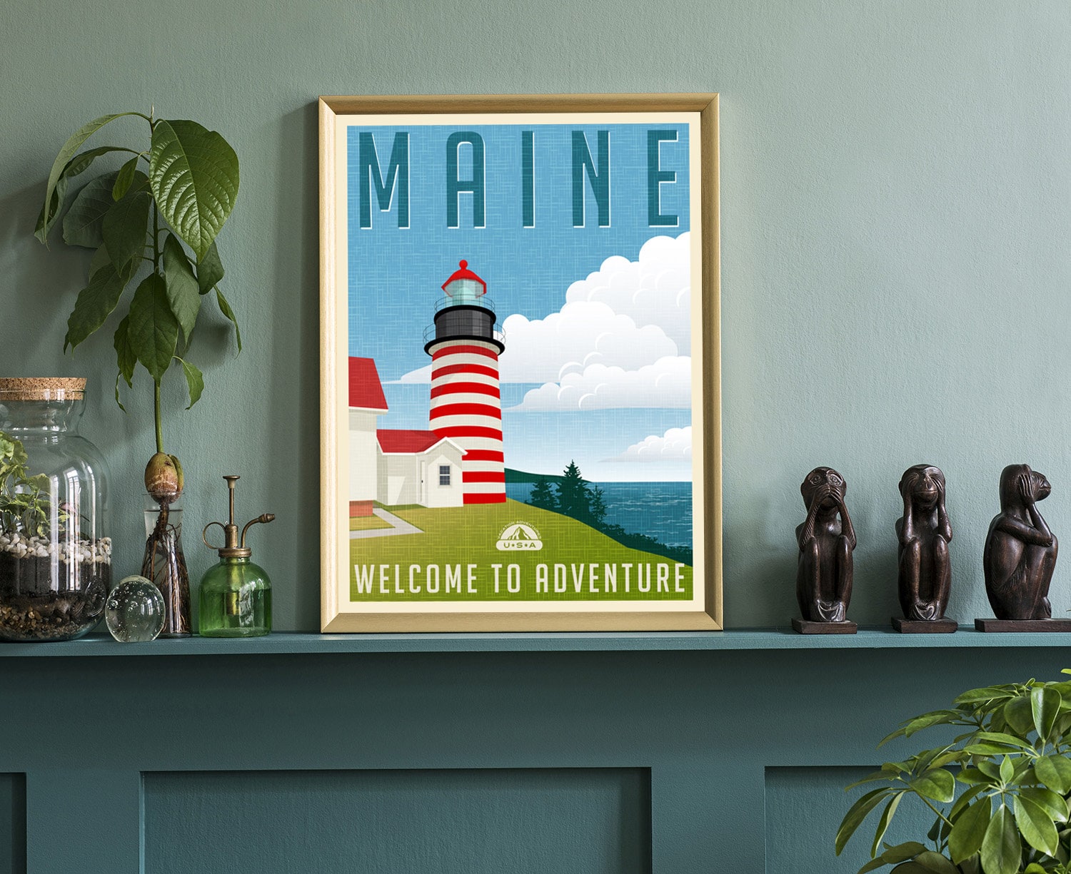 Maine Vintage Rustic Poster Print, Retro Style Travel Poster