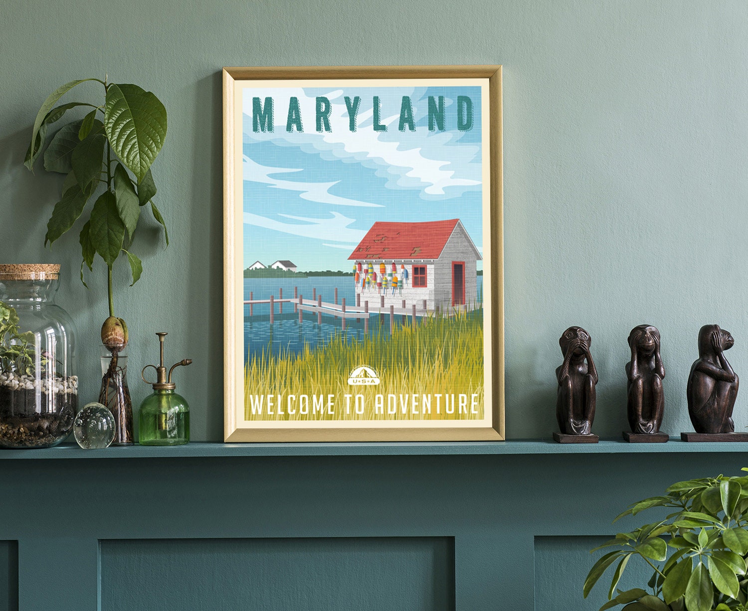 Retro Style Travel Poster, Maryland Vintage Rustic Poster Print, Home Wall Art, Office Wall Decor, Poster Prints, Maryland, State Map Poster