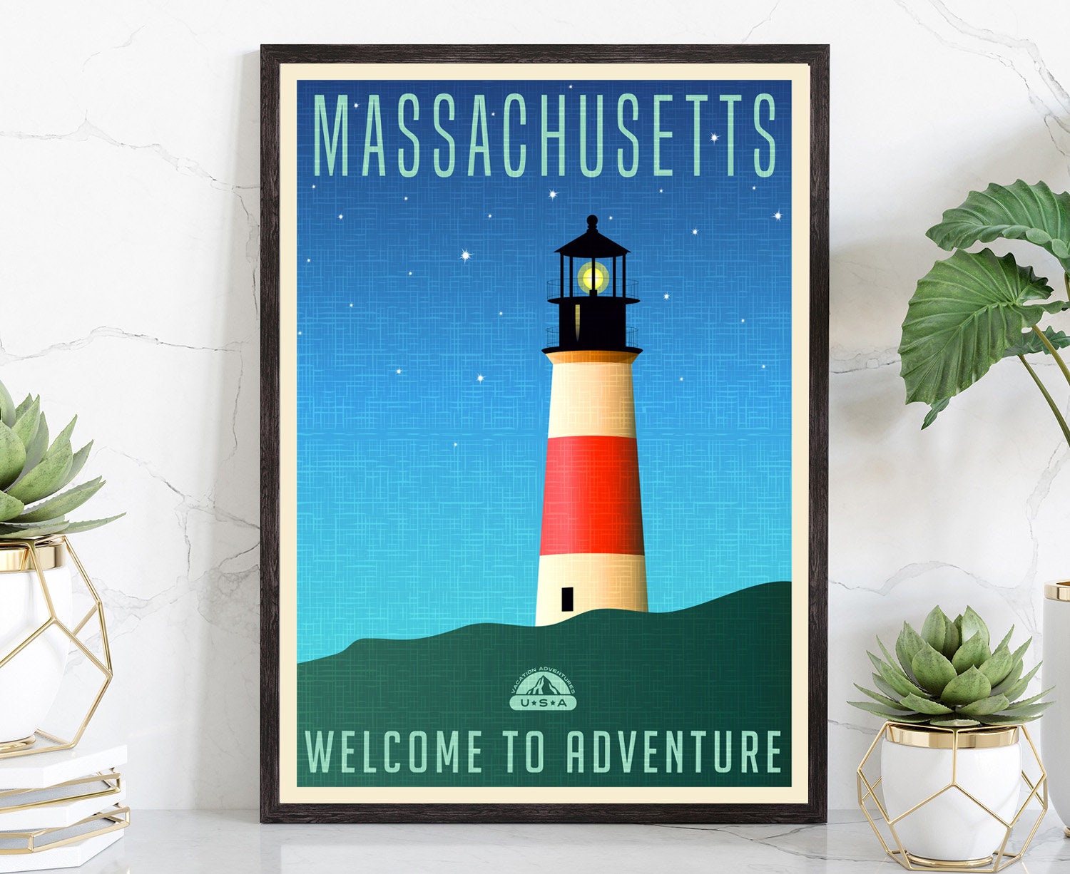 Retro Style Travel Poster, Massachusetts Vintage Rustic Poster Print, Home Wall Art, Office Wall Decor, Massachusetts State Map Poster