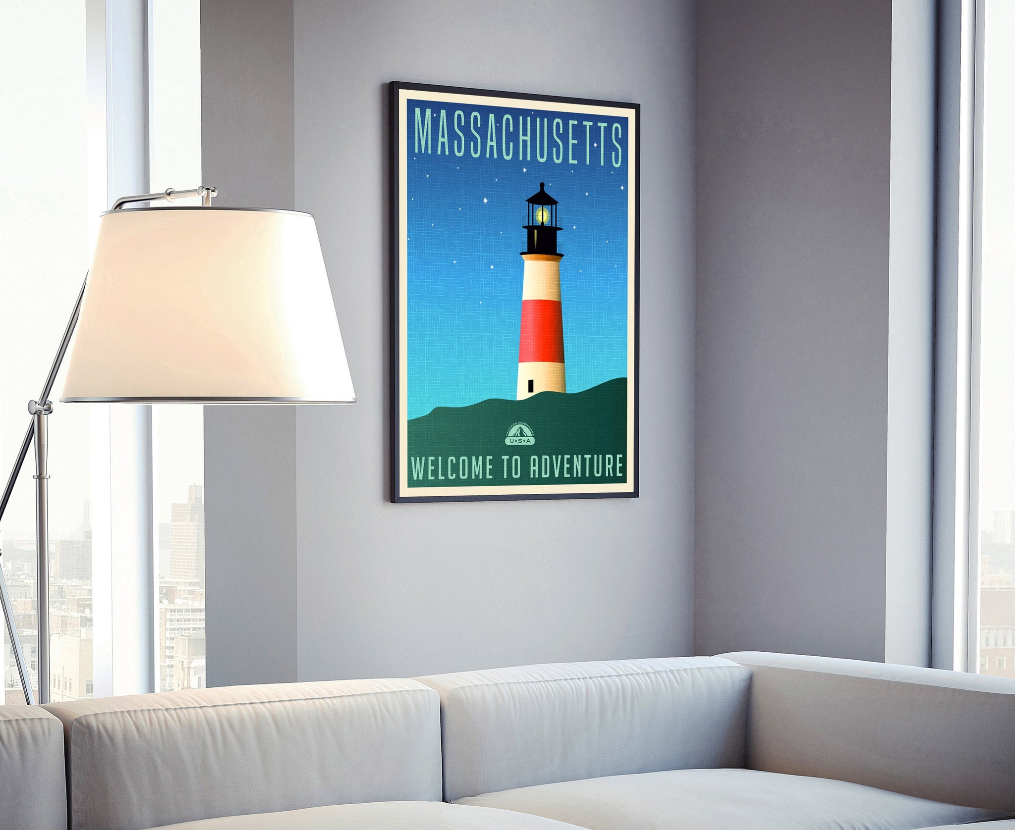 Retro Style Travel Poster, Massachusetts Vintage Rustic Poster Print, Home Wall Art, Office Wall Decor, Massachusetts State Map Poster