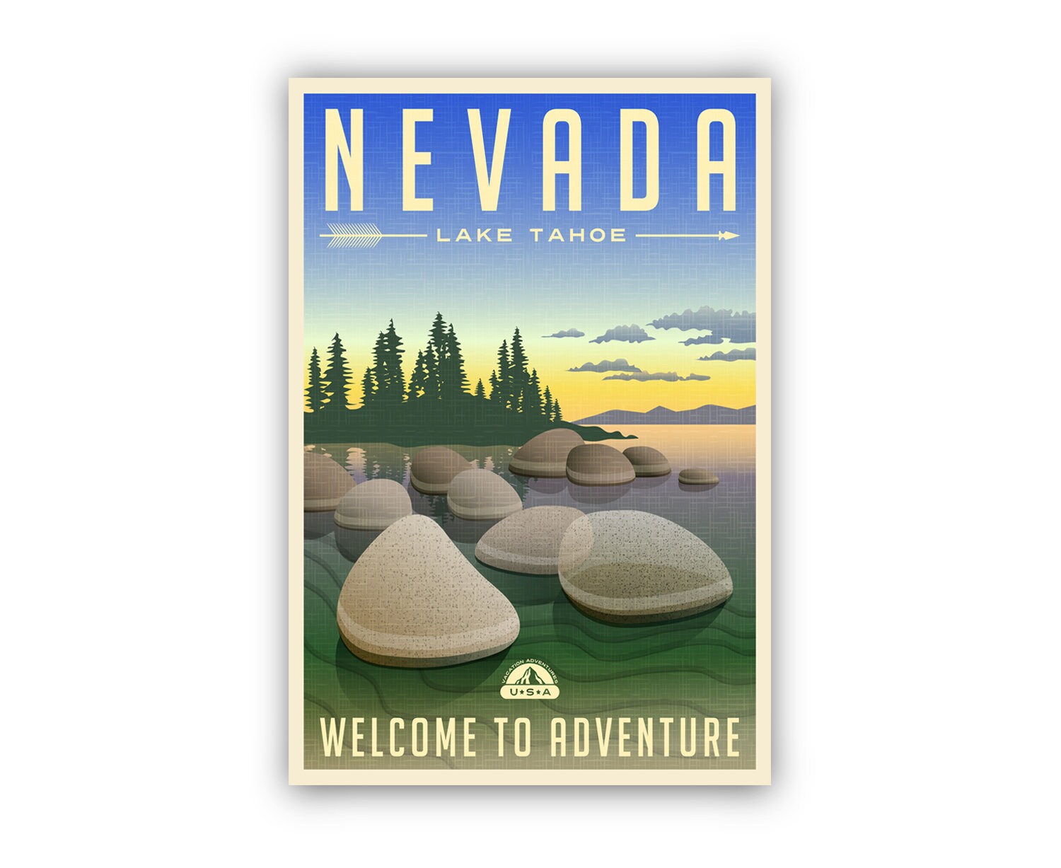 Retro Style Travel Poster, Nevada Vintage Rustic Poster Print, Home Wall Art, Office Wall Decor, Poster Prints, Nevada, State Map Poster