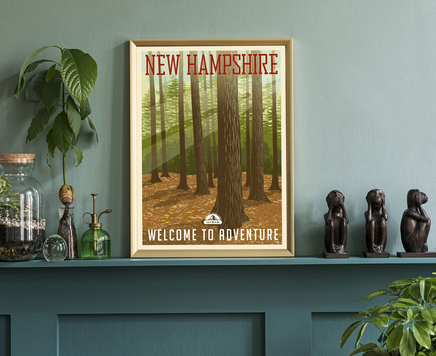 Retro Style Travel Poster, New Hampshire Vintage Rustic Poster Print, Home Wall Art, Office Wall Decor, New Hampshire, State Map Poster