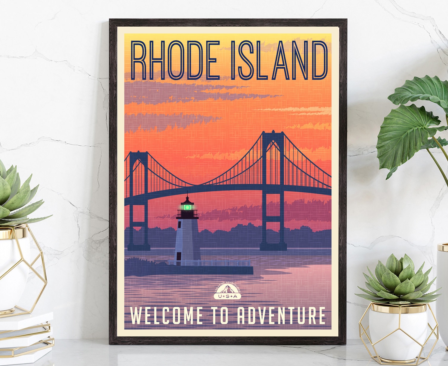 Retro Style Travel Poster, Rhode Island Vintage Rustic Poster Print, Home Wall Art, Office Wall Decor, Rhode Island, State Map Poster Print