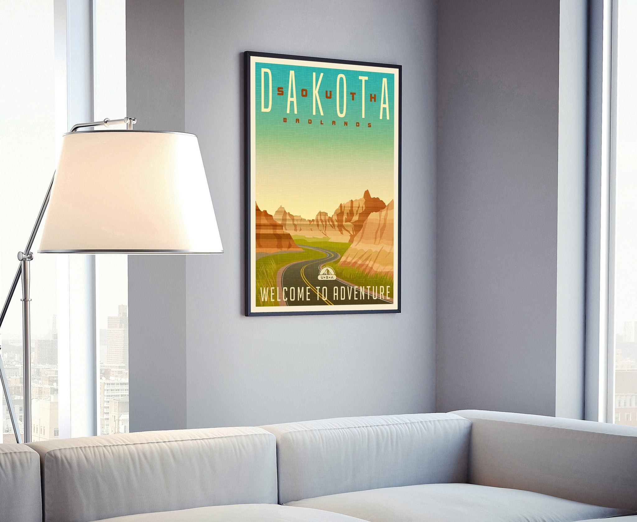 Retro Style Travel Poster, South Dakota Vintage Rustic Poster Print, Home Wall Art, Office Wall Decor, South Dakota, State Map Poster