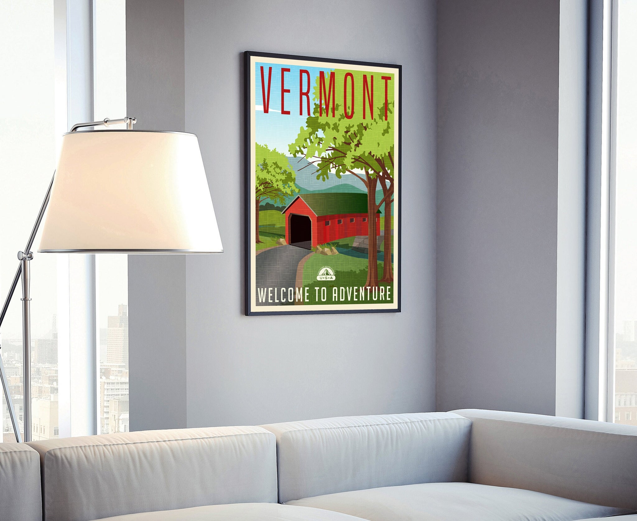 Vermont Vintage Rustic Poster Print, Retro Style Travel Poster