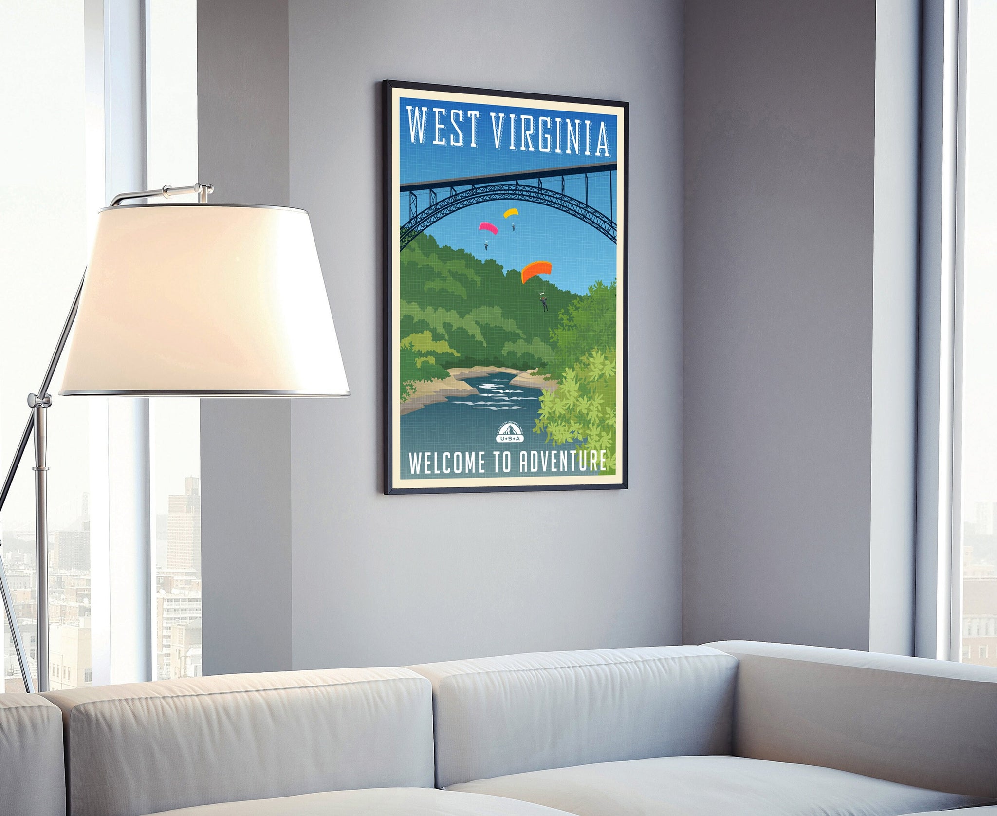 WEST VIRGINIA retro style travel poster, West Virginia vintage rustic poster print, Office wall Decoration, West Virginia state map poster