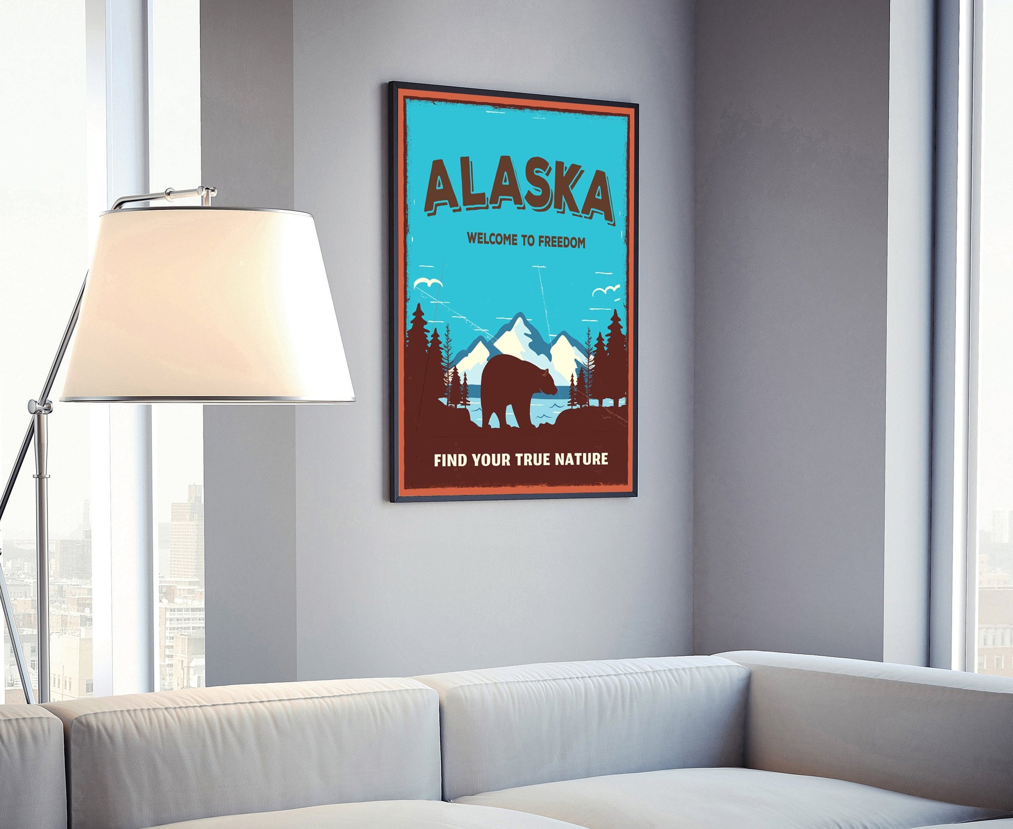 Retro Style Travel Poster, Alaska Vintage Rustic Poster Print, Home Wall Art, Office Wall Decor, Posters, Alaska, State Map Poster Printing
