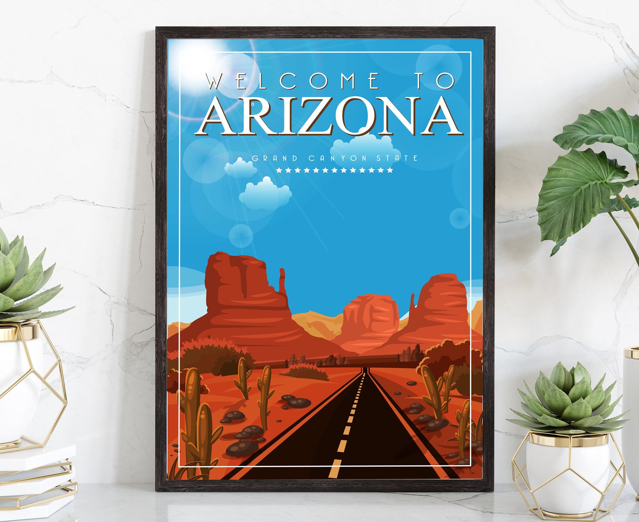 Retro Style Travel Poster, Arizona Vintage Rustic Poster Print, Home wall decor, Office wall art, Arizona Poster, State Map Poster Print