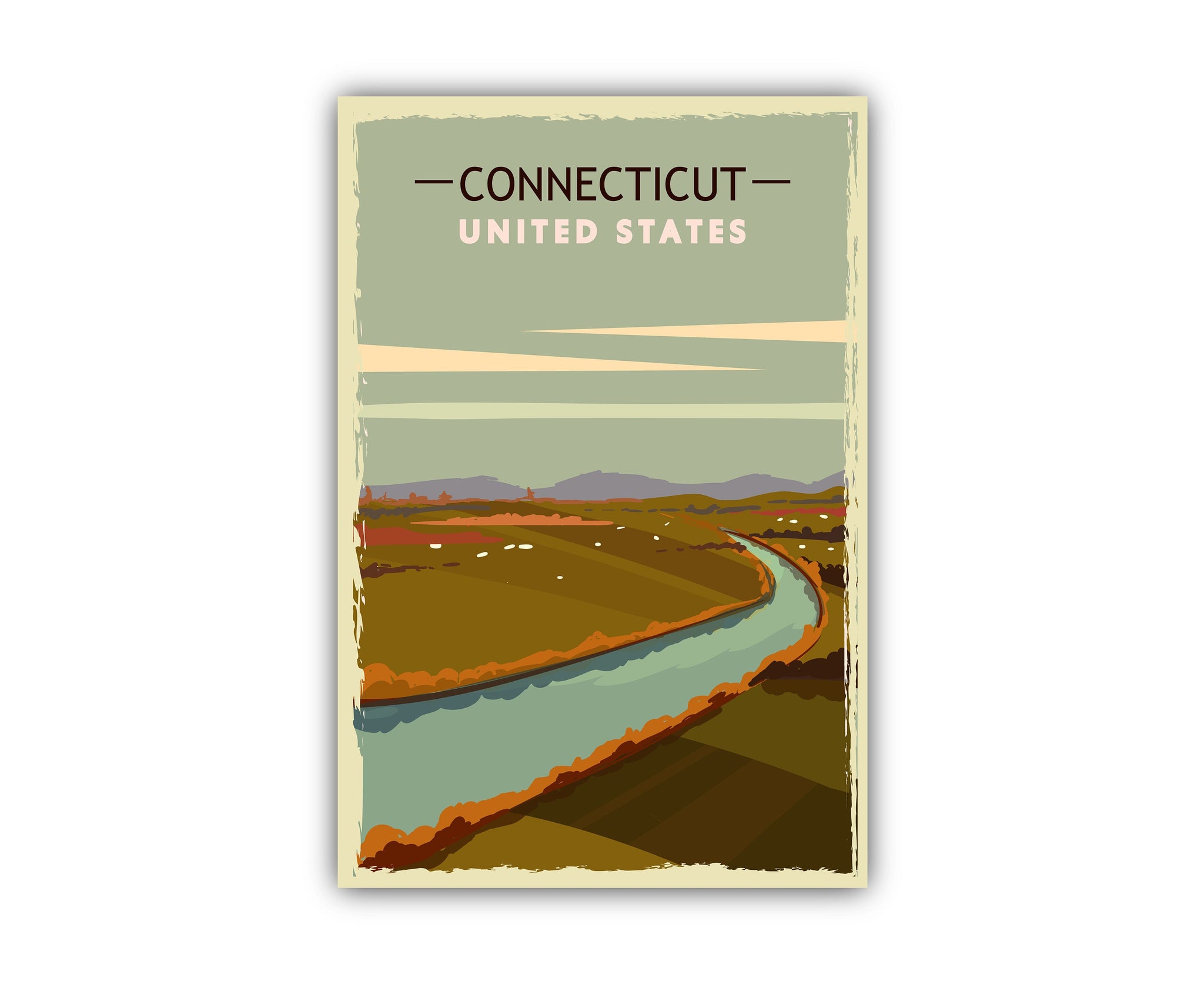 Retro Style Travel Poster, Connecticut Vintage Rustic Poster Print, Home Wall Art, Office Wall Decor, Posters, Connecticut, State Map Poster