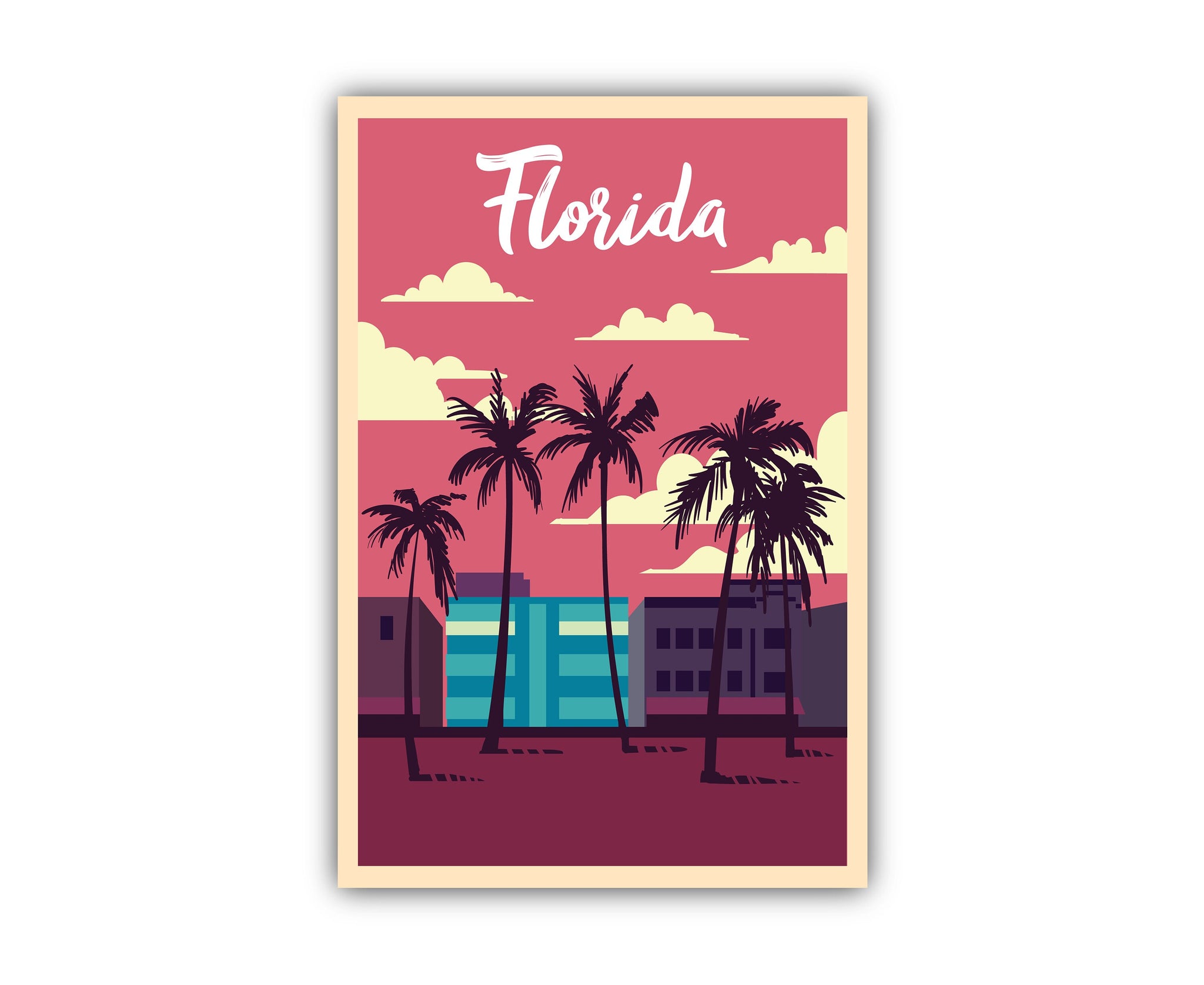 Retro Style Travel Poster, Florida Vintage Rustic Poster Print, Home Wall Art, Office Wall Decor, Posters, Florida, State Map Poster Print
