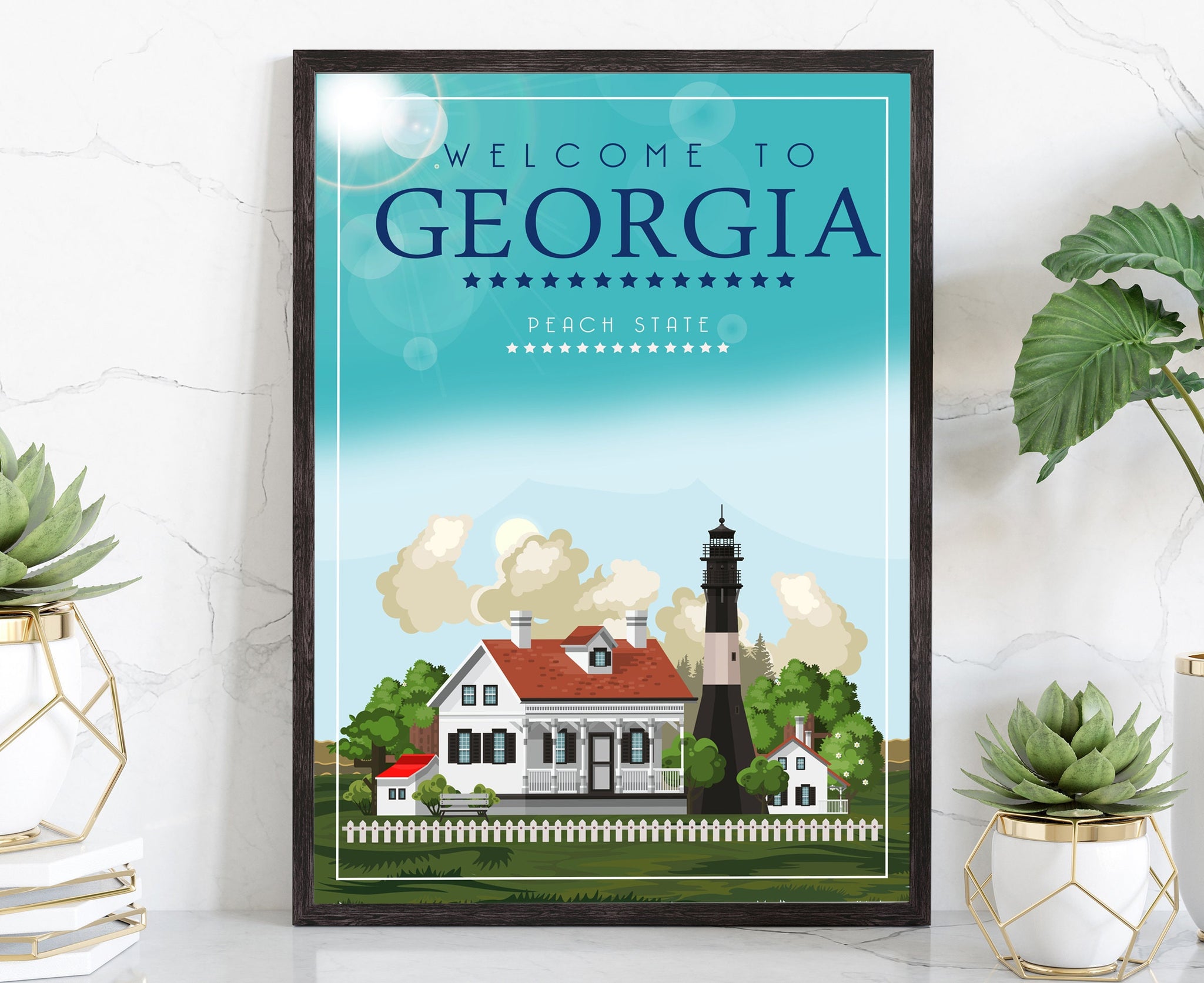 Retro Style Travel Poster, Georgia Vintage Rustic Poster Print, Home Wall Art, Office Wall Decor, Posters, Georgia, State Map Poster Prints