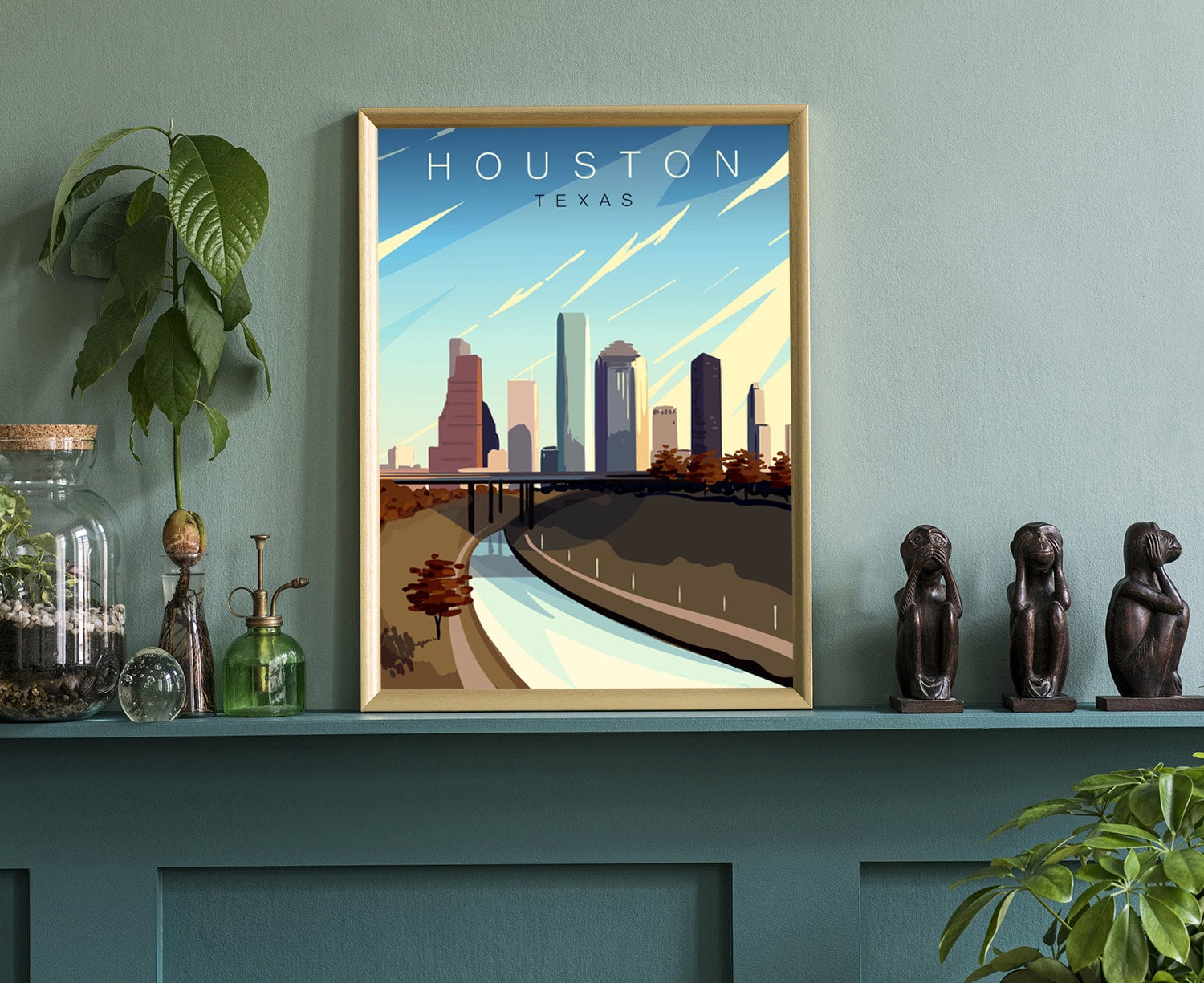 Retro Style Travel Poster, Texas Vintage Rustic Poster Print, Home Wall Art, Office Wall Decor, Posters, Houston, State Map Poster, Houston