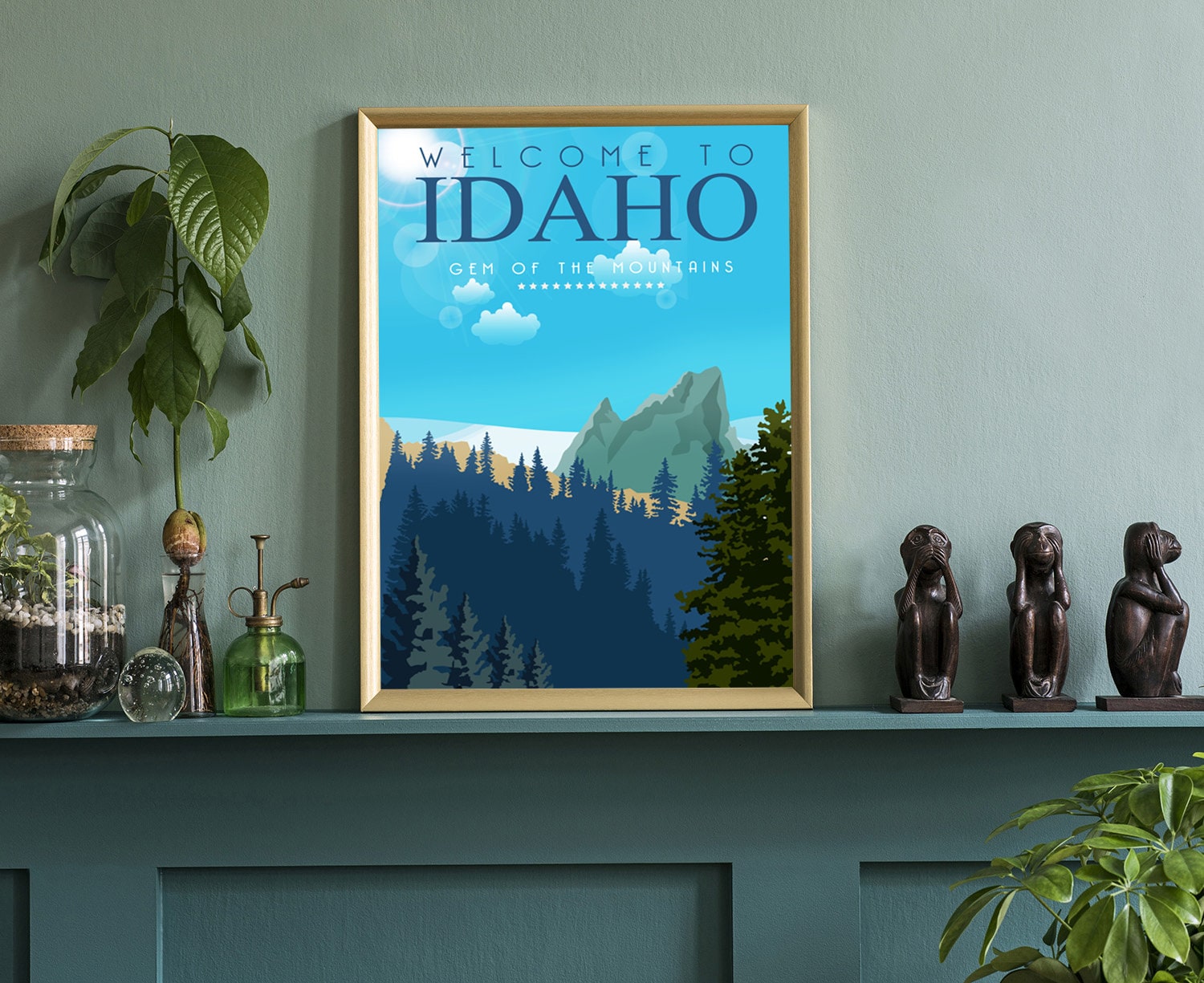 Retro Vintage Style Travel Poster, Idaho Vintage Rustic Poster Print, Home Wall Art, Office Wall Decor, Posters, Idaho, State Map Poster,