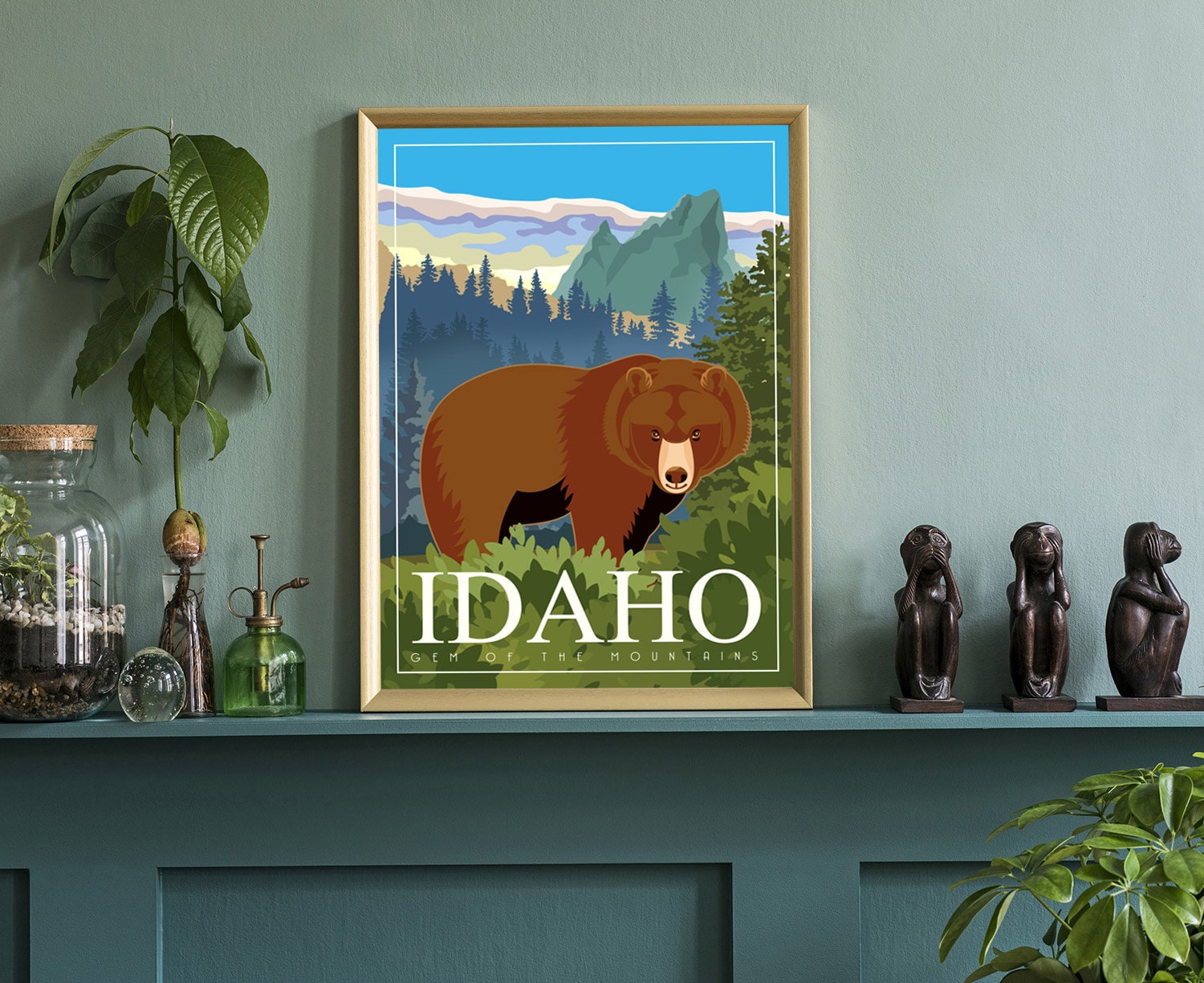 Retro Style Travel Poster, Idaho Vintage Rustic Poster Print, Home Wall Art, Office Wall Decor, Posters, Idaho, State Map Poster