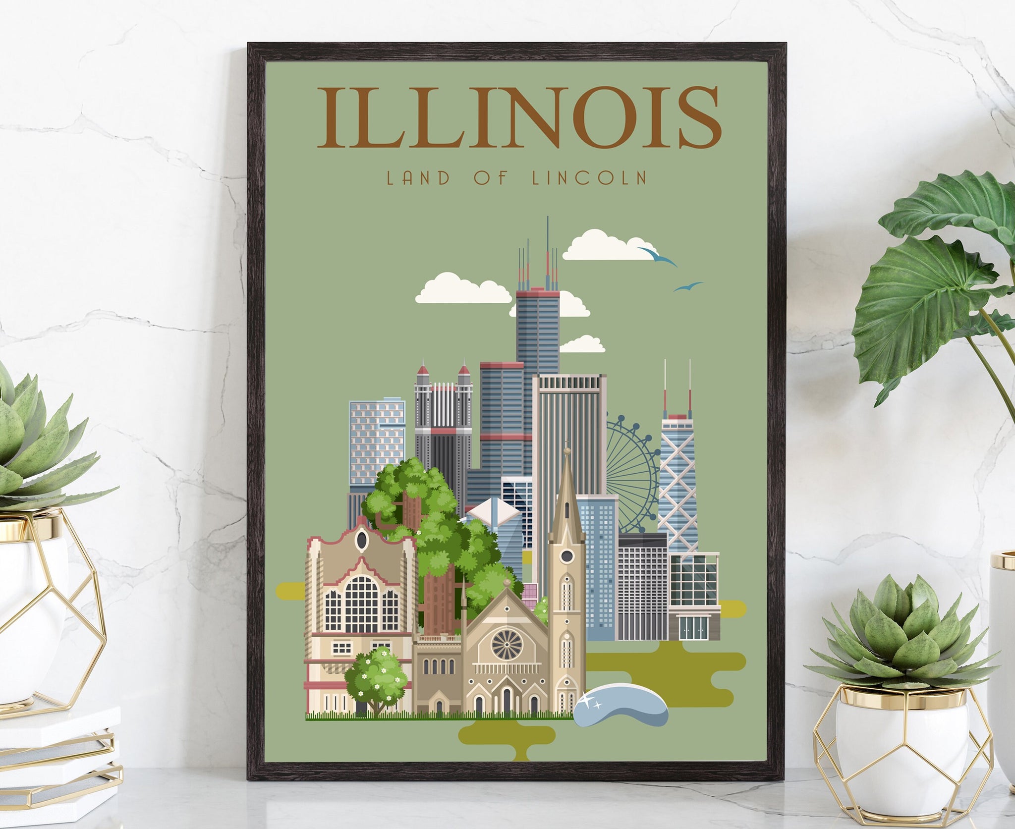 Retro Style Travel Poster, Illinois Vintage Rustic Poster Print, Home Wall Art, Office Wall Decor, Posters, Illinois, State Map Poster Print