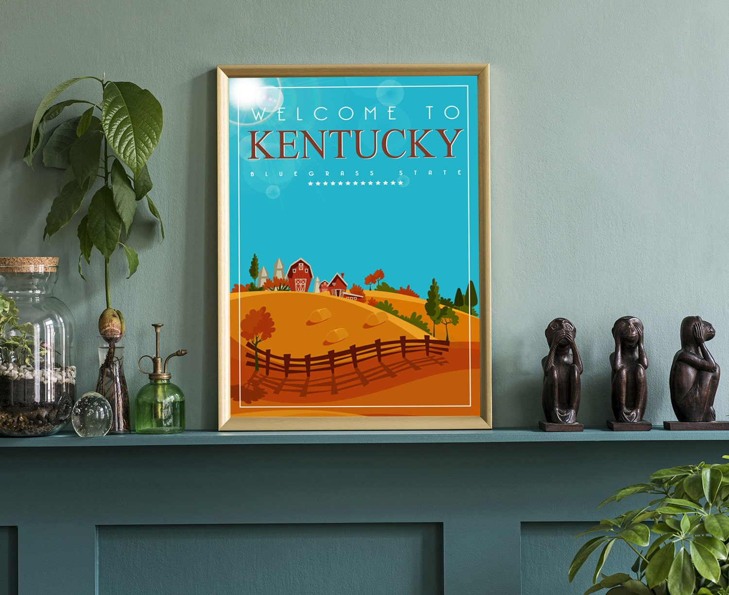 Retro Style Travel Poster, Kentucky Vintage Rustic Poster Print, Home Wall Art, Office Wall Decor, Posters, Kentucky, State Map Poster
