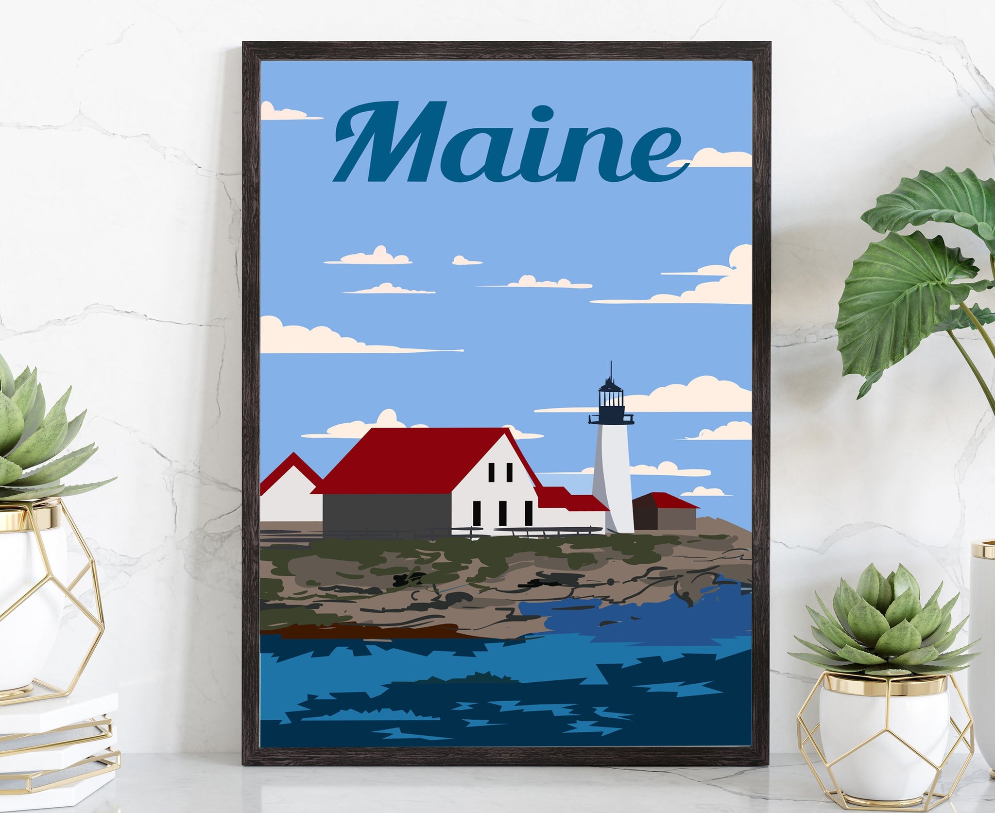 Retro Style Travel Poster, Maine Vintage Rustic Poster Print, Home Wall Art, Office Wall Decoration, Posters, Maine, State Map Poster Prints