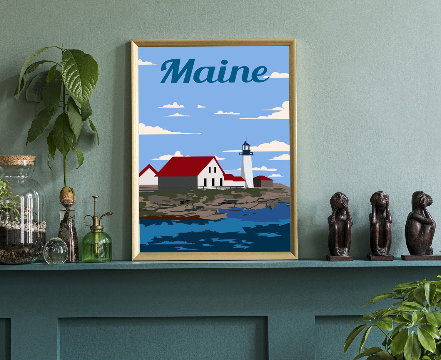 Retro Style Travel Poster, Maine Vintage Rustic Poster Print, Home Wall Art, Office Wall Decoration, Posters, Maine, State Map Poster Prints