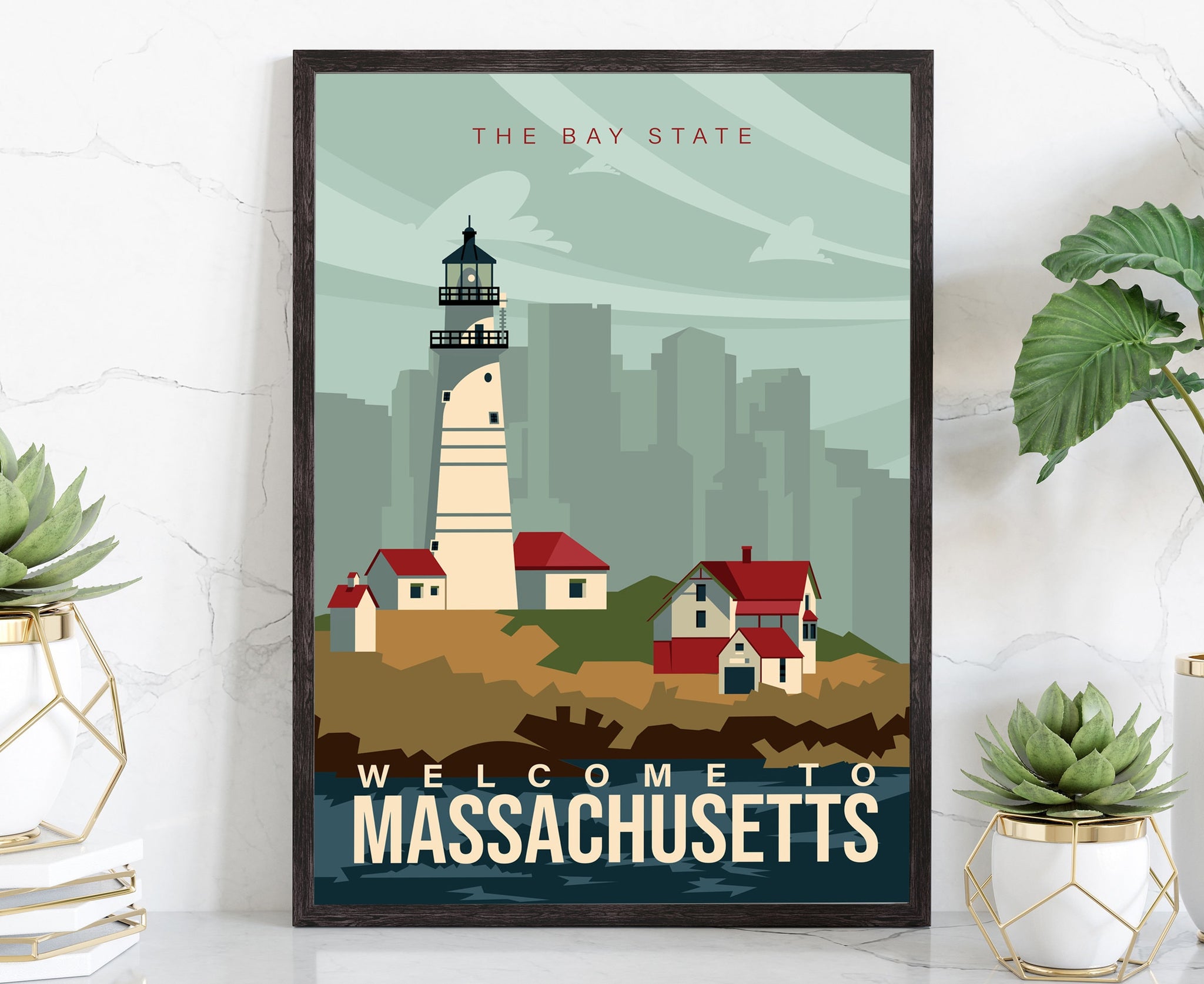 Massachusetts Vintage Rustic Poster Print, Retro Style Travel Poster