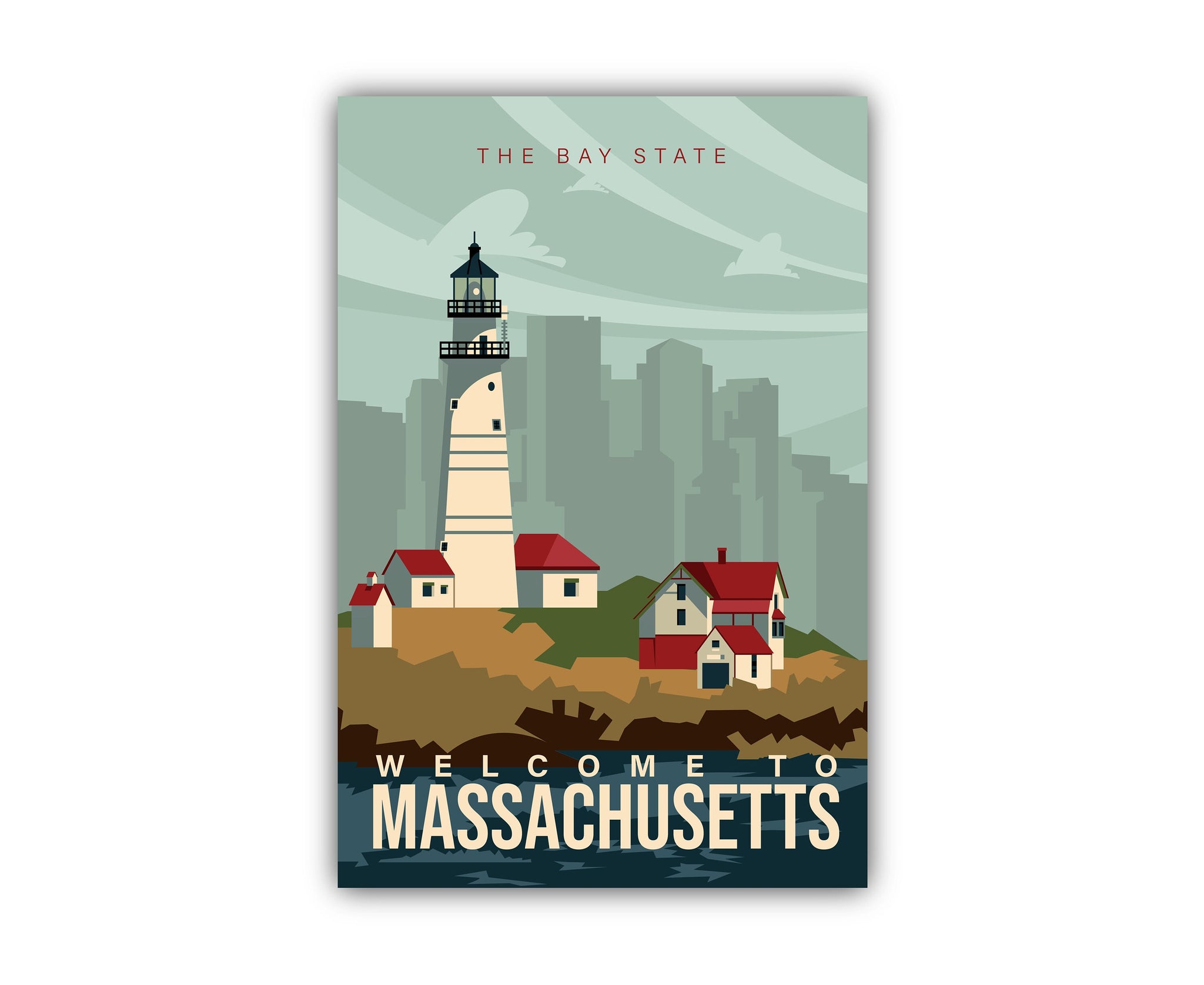 Massachusetts Vintage Rustic Poster Print, Retro Style Travel Poster