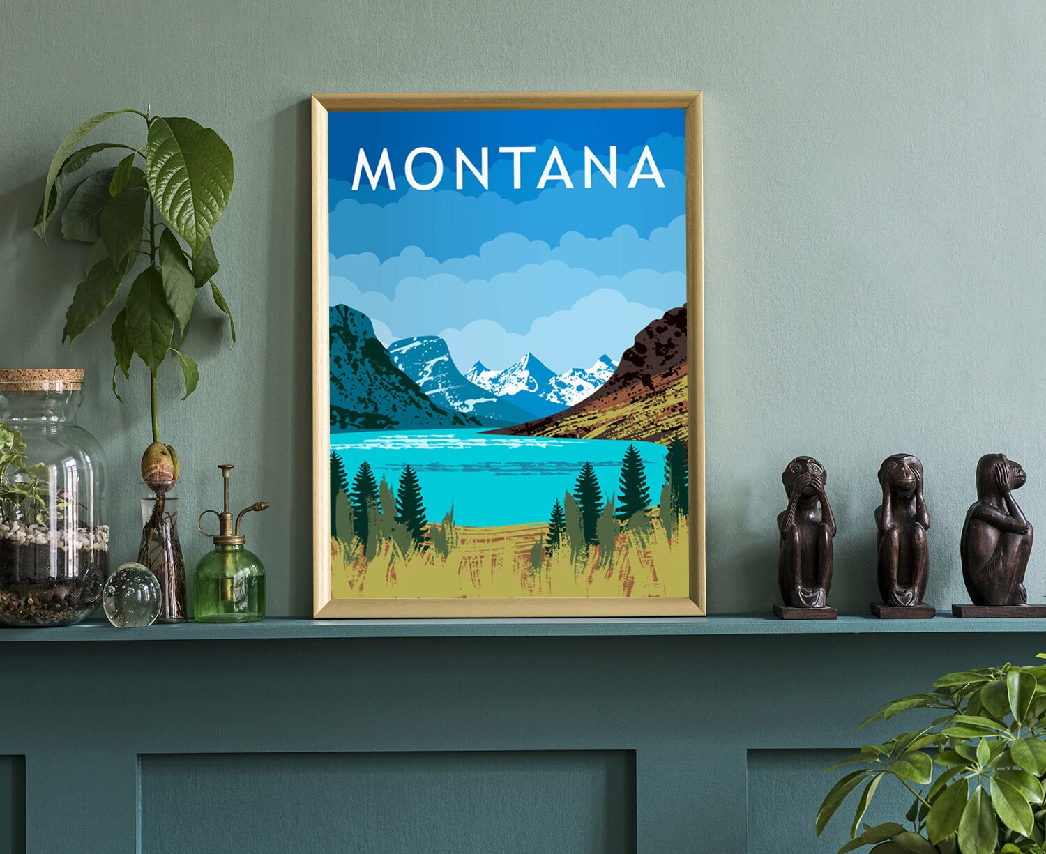 Retro Style Travel Poster, Montana Vintage Rustic Poster Print, Home Wall Art, Office Wall Decoration, Posters, Montana, State Map Poster