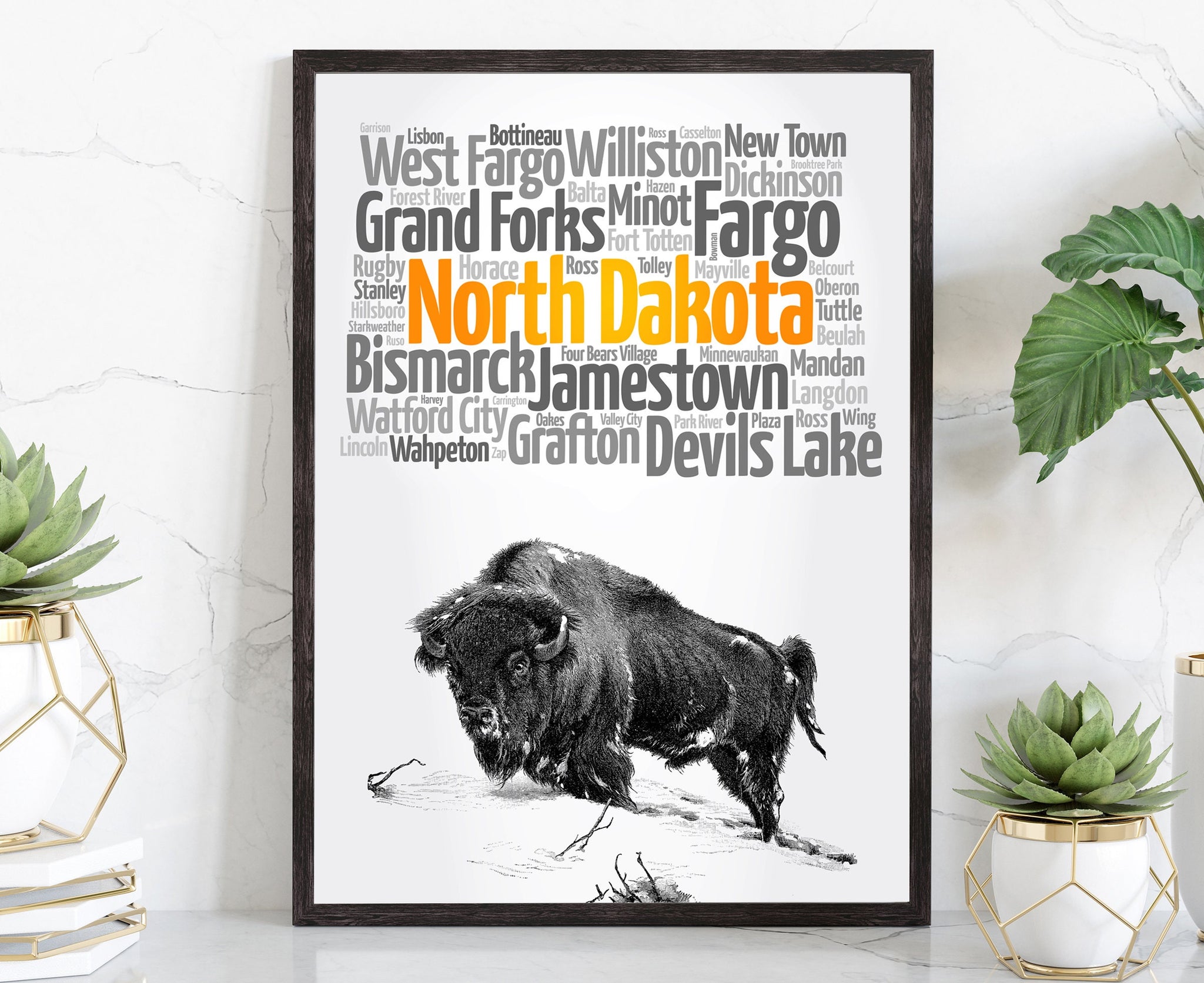 Retro Style Travel Poster, North Dakota Vintage Rustic Poster Print, Home Wall Art, Office Wall Decor, North Dakota, State Map Posters