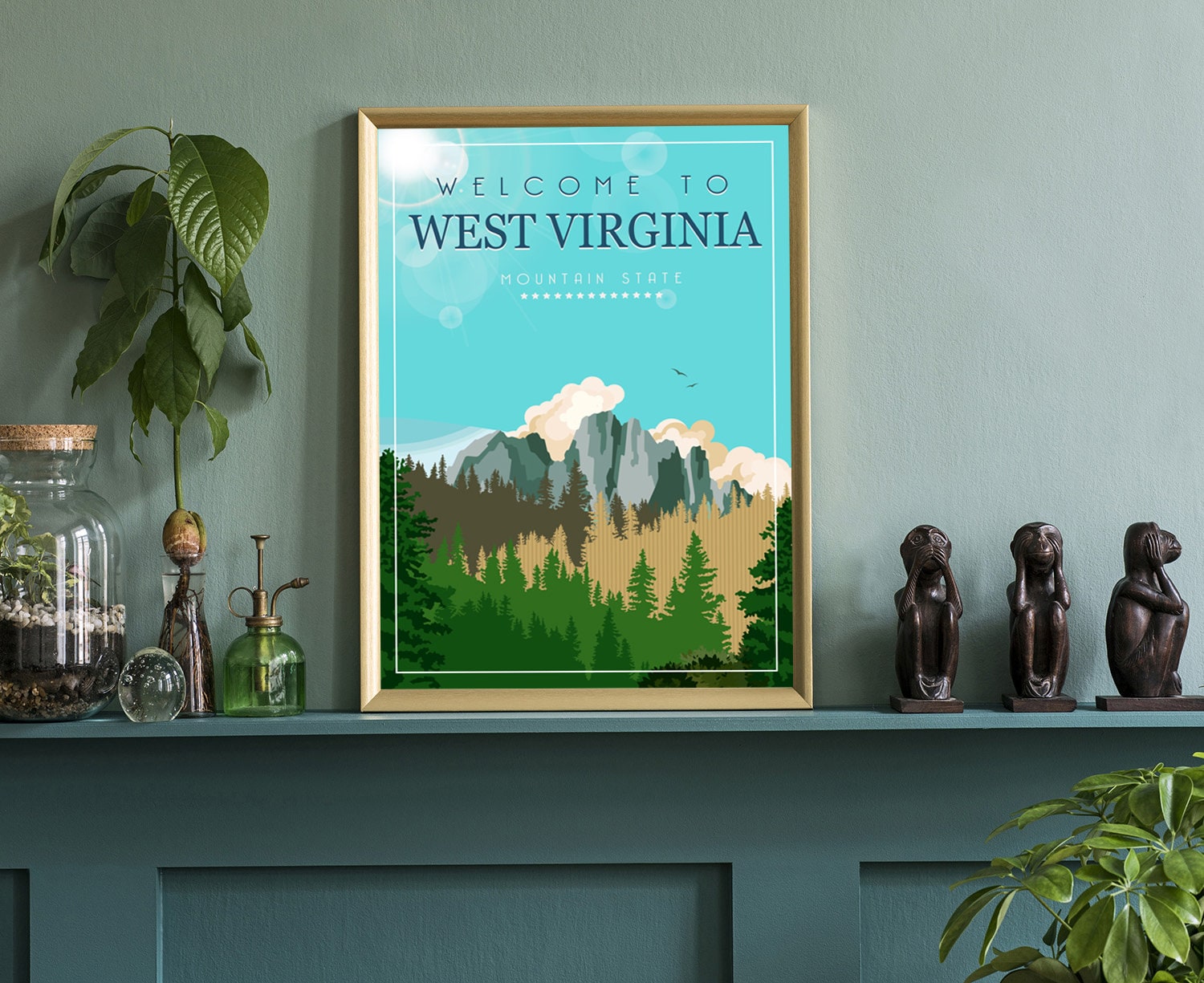 Retro Style Travel Poster, West Virginia Vintage Rustic Poster Print, Home Wall Art, Office Wall Decors, West Virginia, State Map Poster